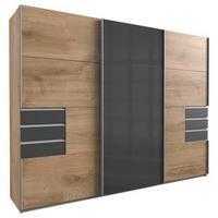 Schwebetürenschrank Saigon in Graphit/Grau/Plankeneiche - Plankeneiche/Graphitfarben, KONVENTIONELL, Glas/Holzwerkstoff (270/208/64cm) - Premium Living