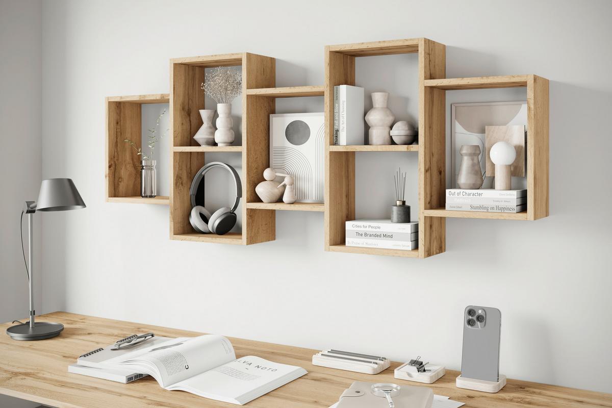 Stenski Regal Trio, Barva Hrasta - hrast wotan, Basics, leseni material (160,8/65cm) - P & B