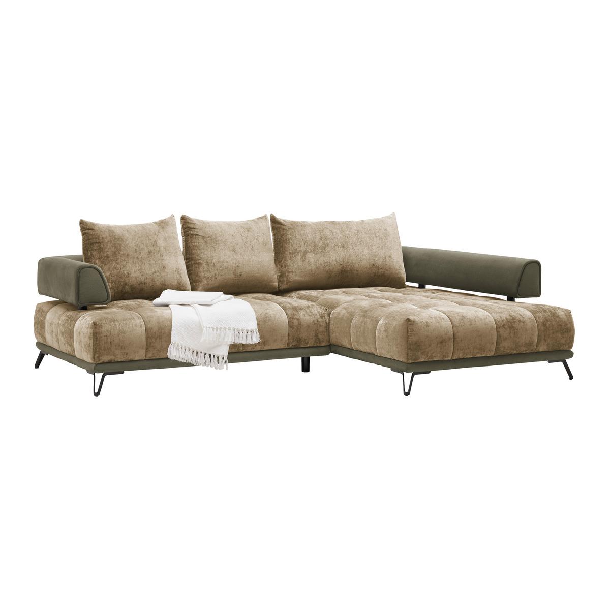 Ecksofa Morgan Olivgrün - Schwarz/Olivgrün, Modern, Textil/Metall (262/67-87/184cm) - Mömax