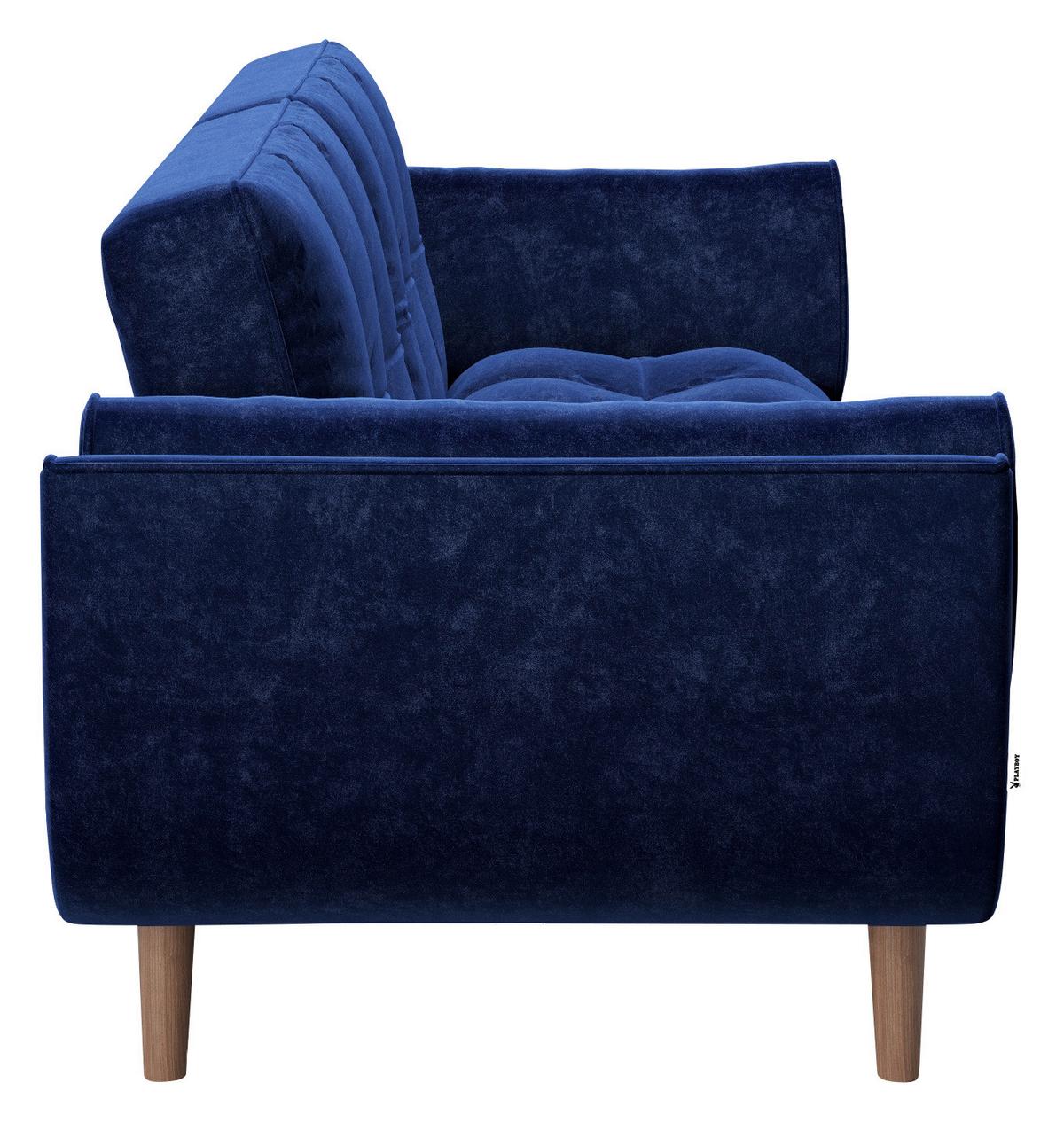 PLAYBOY 2-Sitzer-Sofa Scarlett Blau Samt m. Schlaffunktion - Blau/Braun, KONVENTIONELL, Holz/Textil (215/81,5/84,5cm) - Playboy