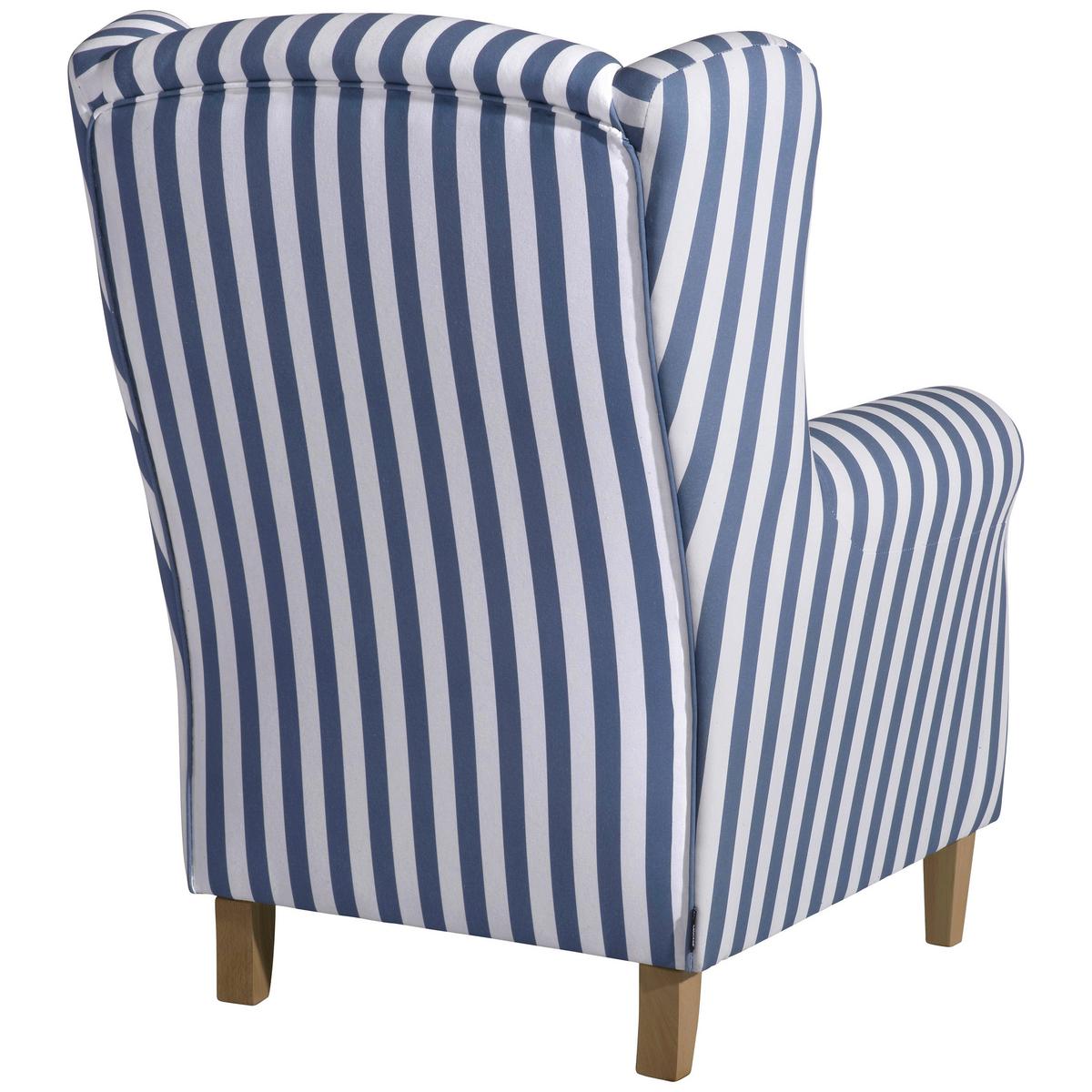 Ohrensessel ''Lorris'', Blau/Weiß - Blau/Eichefarben, KONVENTIONELL, Holz/Textil (77/103/86cm) - Max Winzer