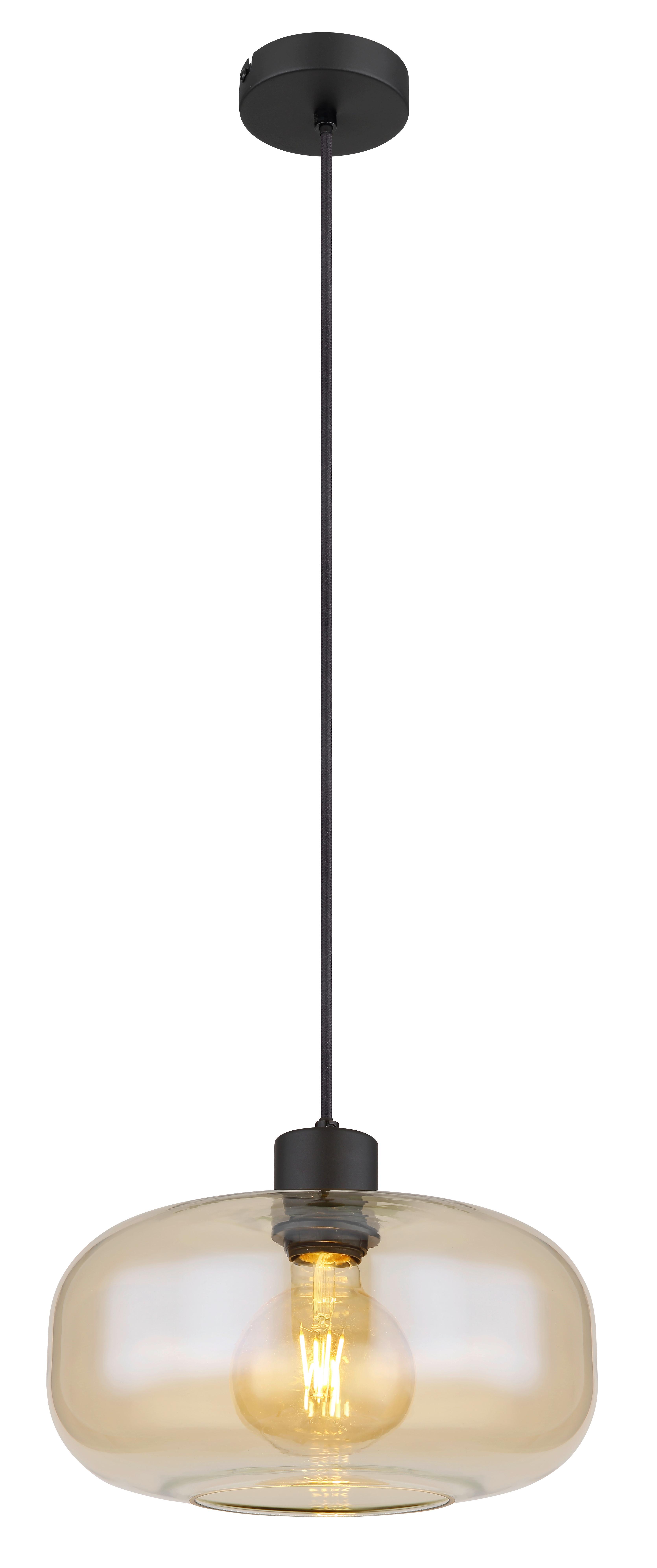 Hängeleuchte Zirlop in Schwarz/Bernsteinf. max. 40 W - Bernsteinfarben/Schwarz, MODERN, Glas/Metall (28/120cm) - Mömax