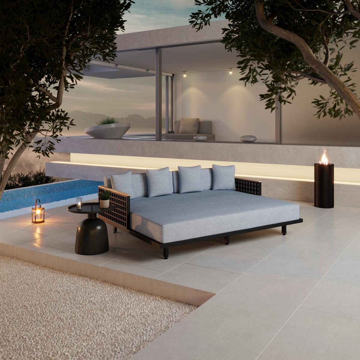 Sonnenliege Elina Dunkelgrau Dunkelgrau Metall/Outdoorstoff - Dunkelgrau, MODERN, Holz/Metall (197/72/150cm) - Bessagi Garden