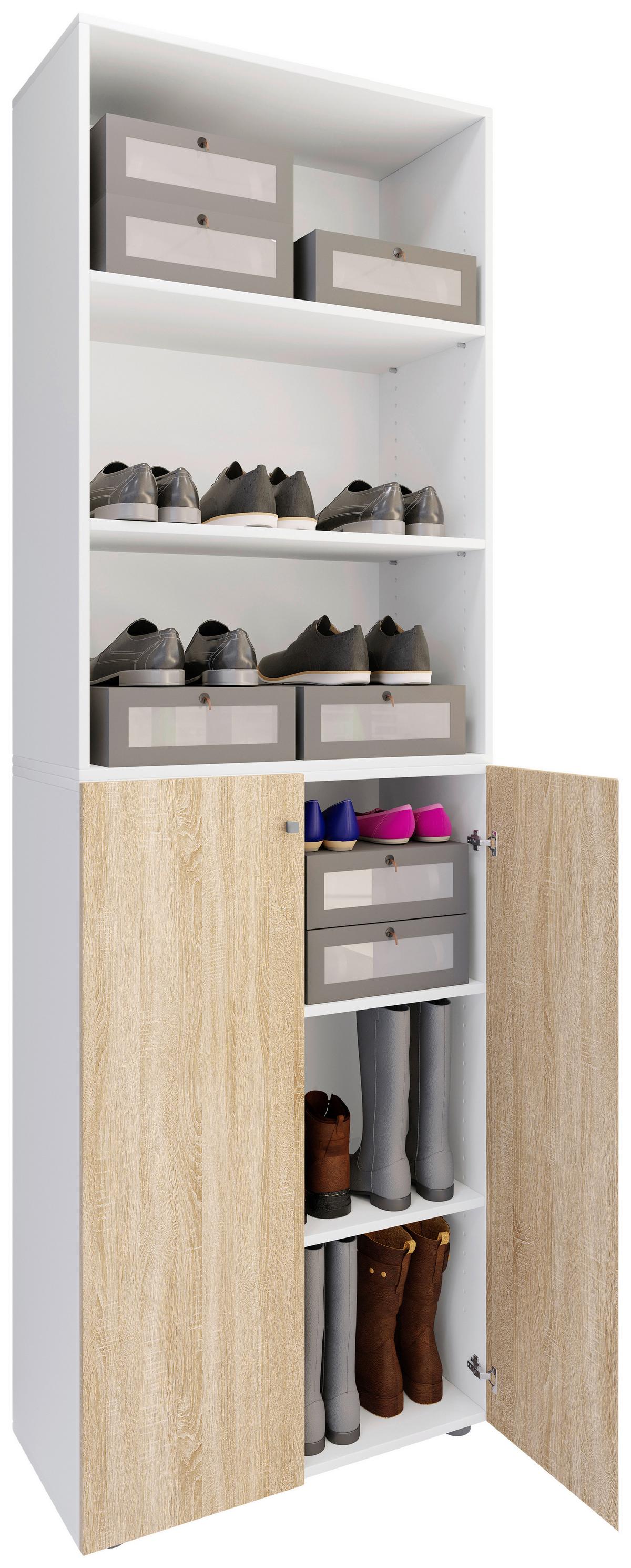 Schuhschrank LONA Weiß/ Sonoma Eiche ca. 70x220x40cm - Silberfarben/Schwarz, Design, Holzwerkstoff/Kunststoff (70/220/40cm) - MID.YOU