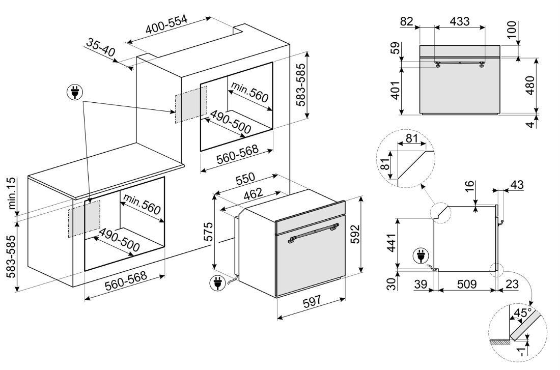 Einbaubackofen SF700AO in Anthrazit - Anthrazit/Messingfarben, Metall (59,7/59,7/54,8cm) - SMEG