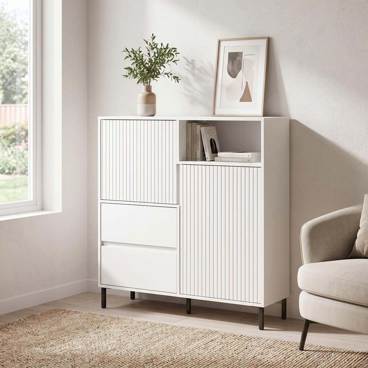 Komoda Avenale - bela/crna, Trendi, metal/pločasti materijal (105,4/117,2/40cm) - Modern Living