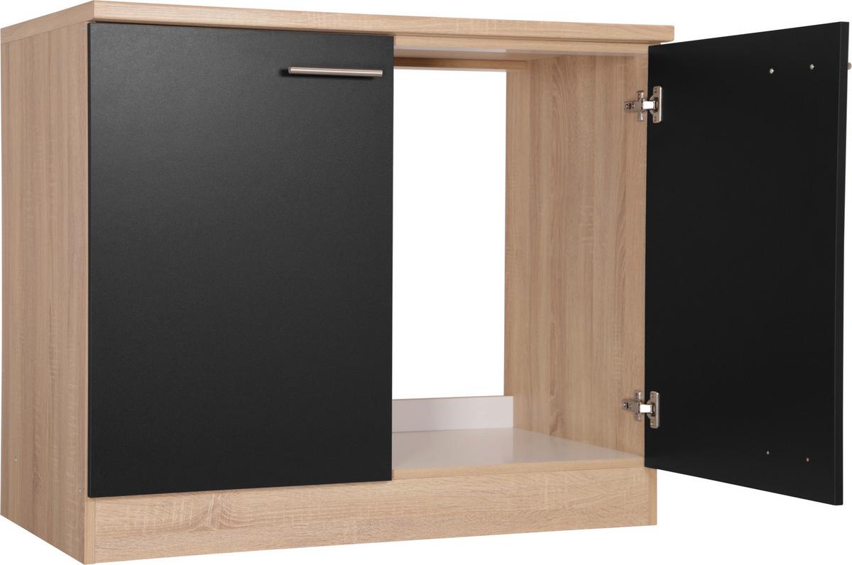 Spodnja Omarica Za Korito Merle, Barva Hrasta, Črna - srebrne barve/črna, Basics, kovina/leseni material (100/84,8/60cm) - Respekta