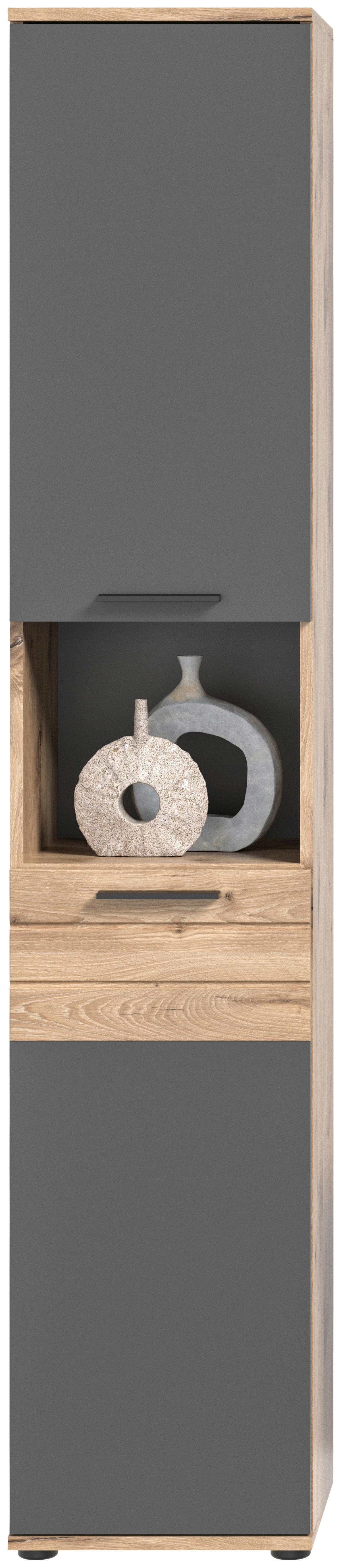 Badezimmer-Set MASON 6-teilig, Grau/Erlefarben - Erlefarben/Schwarz, MODERN, Glas/Holzwerkstoff (134cm) - MID.YOU