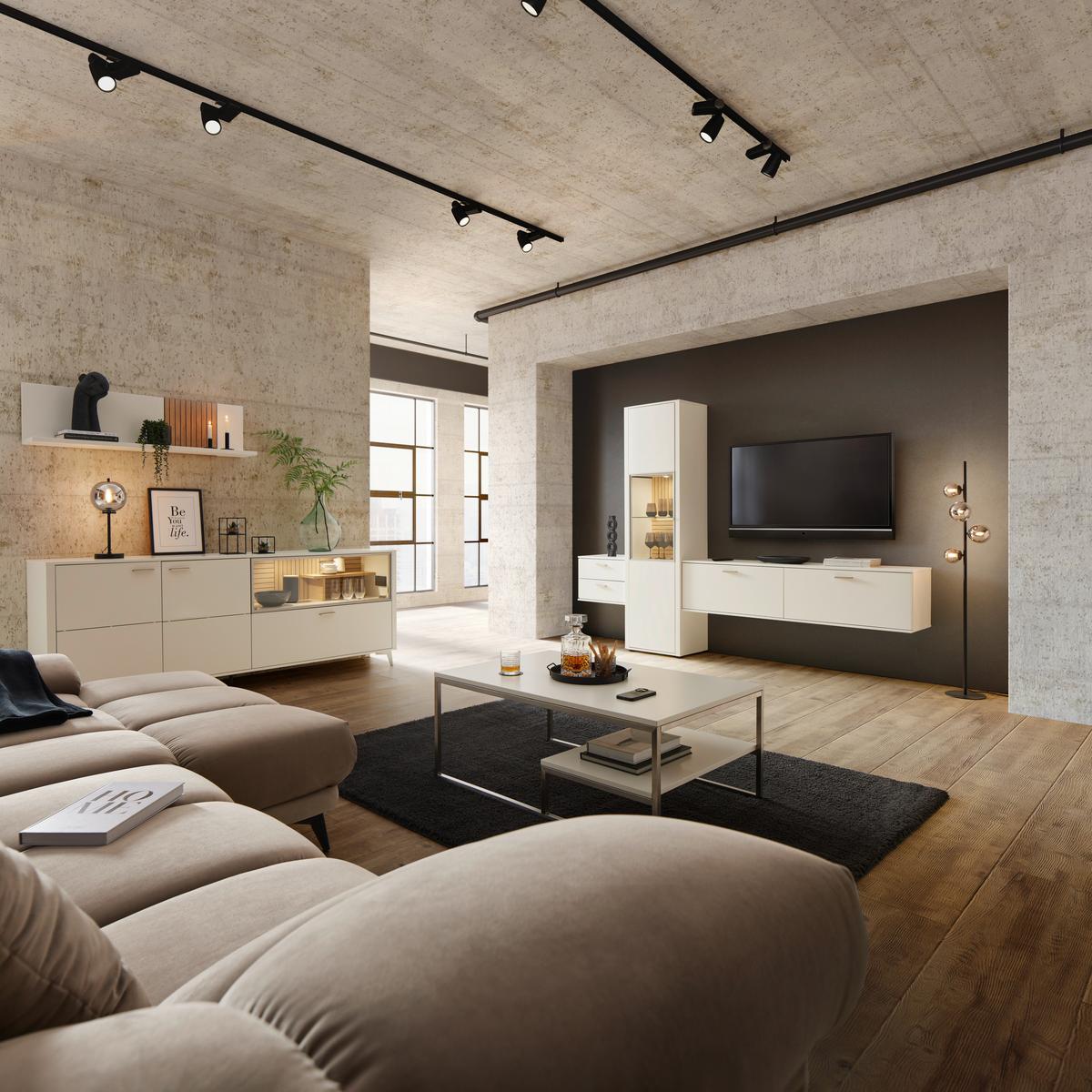 TV-Element Studio 11 in Weiß - Alufarben/Weiß, MODERN, Holzwerkstoff/Metall (53/39/38cm) - Premium Living