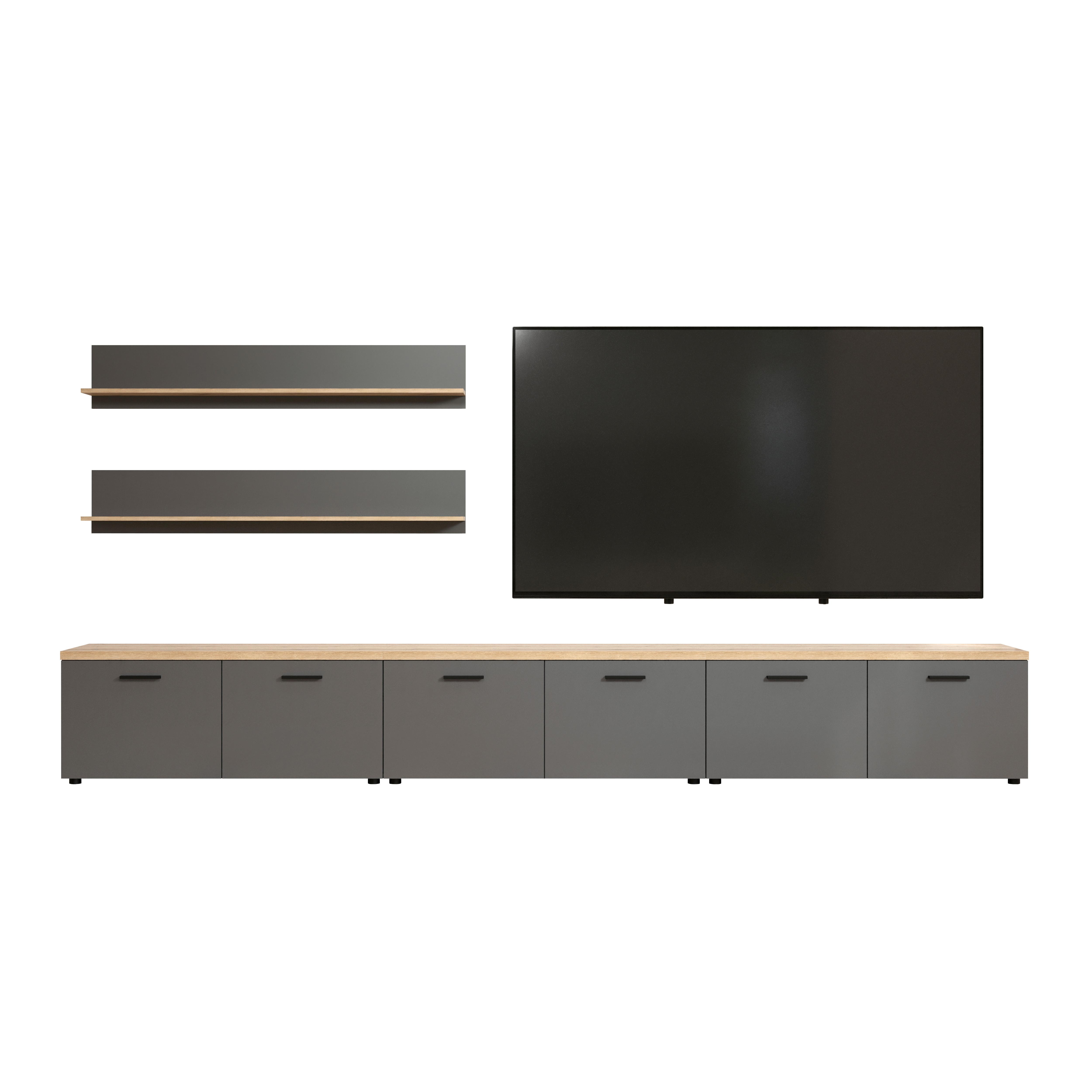 WOHNWAND BAGGIO - Eichefarben/Anthrazit, Design, Holzwerkstoff/Kunststoff (360/180/40cm) - MID.YOU