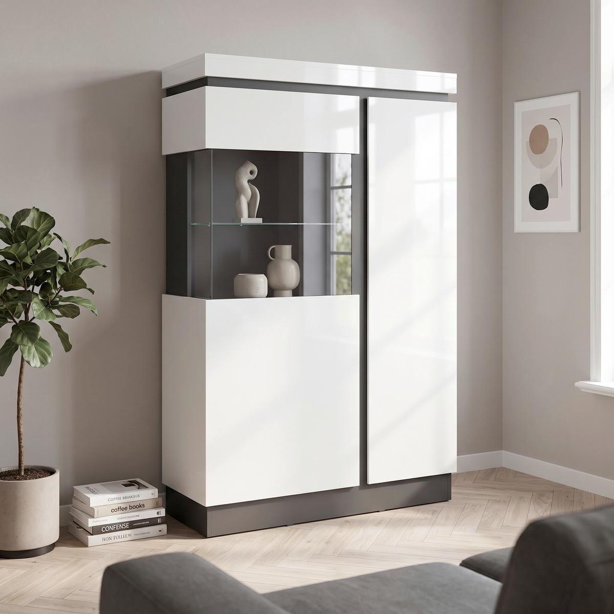 Vitrina Campania - bijela/antracit, Trend, staklo/drvni materijal (103,6/163,5/40cm) - Modern Living