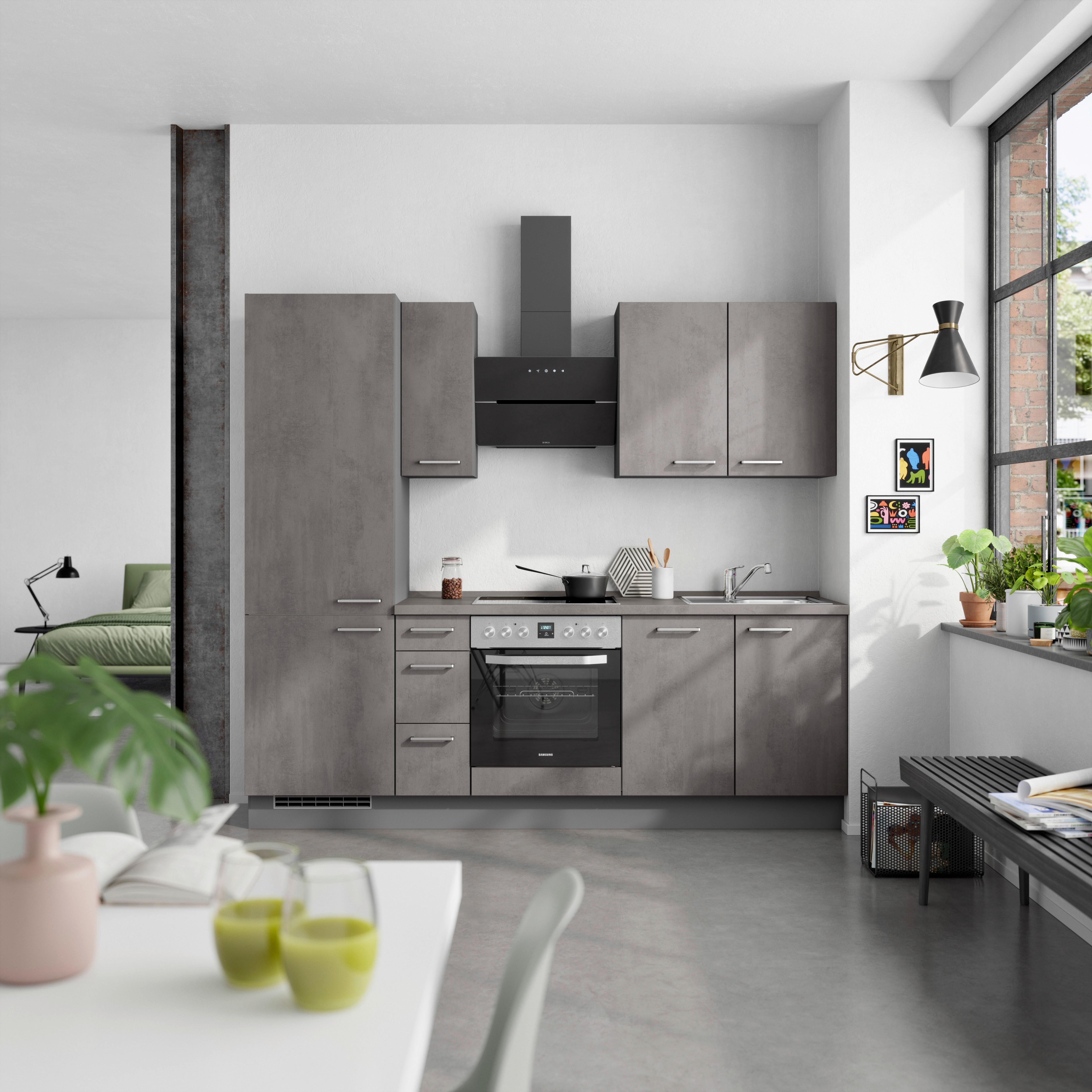 Küchenblock Riva High m. Geräten Schieferfarben - Schieferfarben/Edelstahlfarben, MODERN, Holzwerkstoff/Metall (240cm) - Nobilia