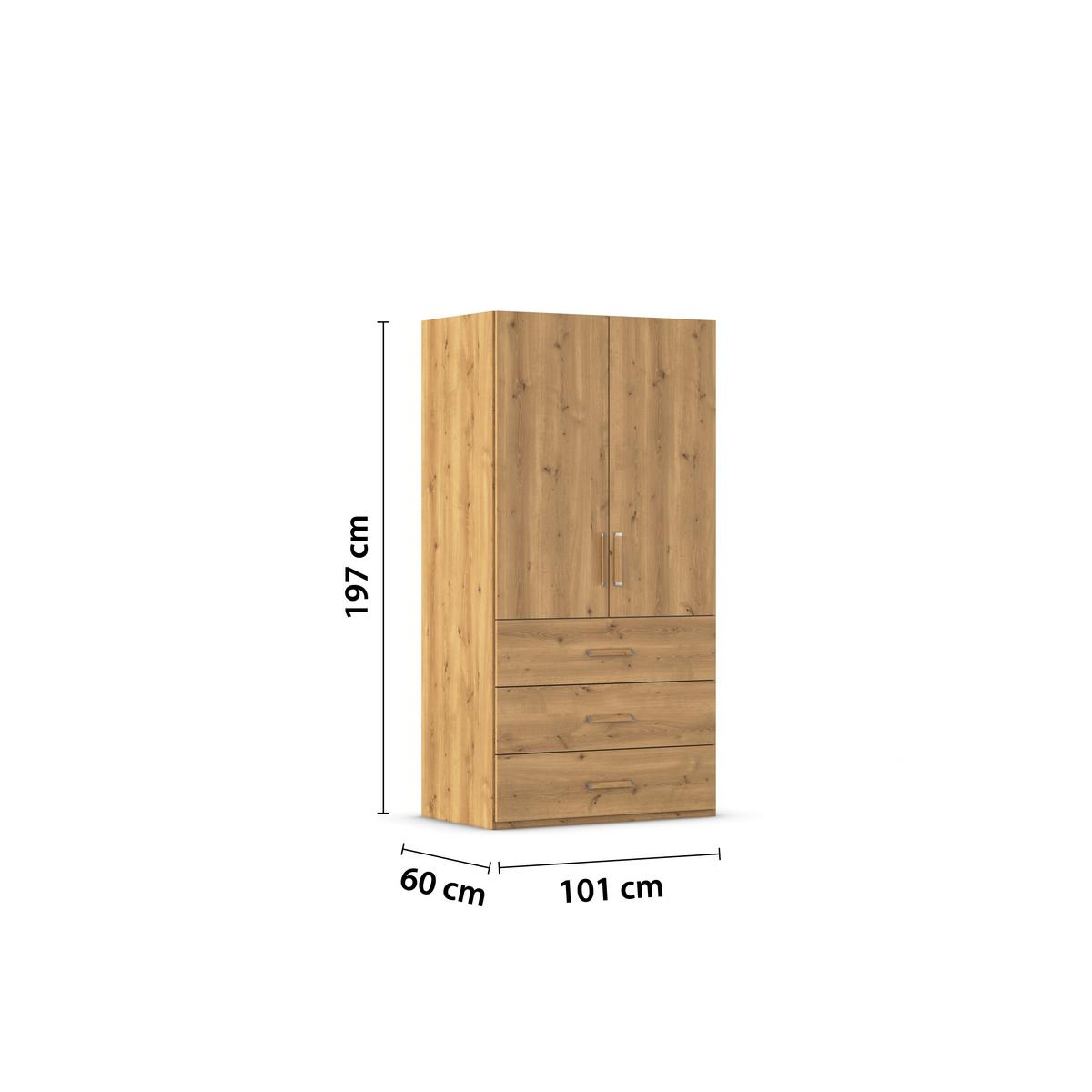 Omara S Klasičnimi Vrati Evelyn, Barva Hrasta - srebrne barve/barve hrasta, Design, umetna masa/leseni material (101/197/60cm) - Novel