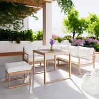 Dining-Loungeset Anouk Creme Holz/Outdoorstoff - Creme/Grauweiß, MODERN, Holz/Textil (194/67/71cm) - Bessagi Garden