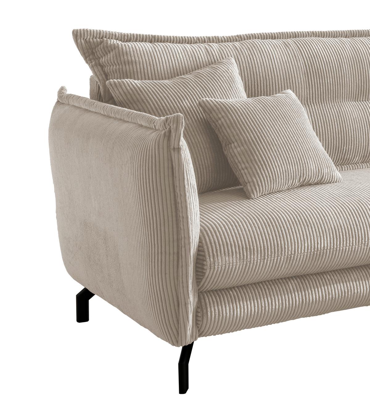 Wohnlandschaft Lava Beige Cord - Beige/Schwarz, MODERN, Textil/Metall (255/180cm) - Livetastic