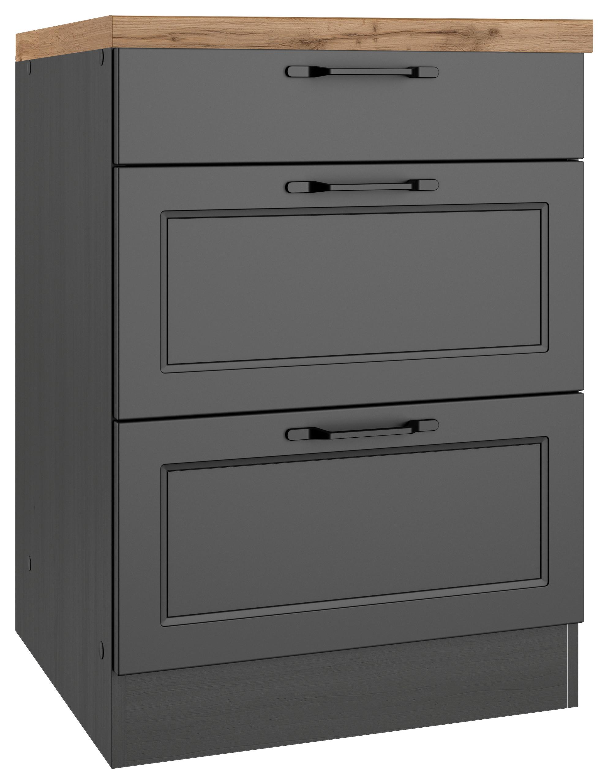 Küchenunterschrank Meran 60x86x60 cm Grau/Eiche - Eiche Wotan/Schwarz, LIFESTYLE, Holzwerkstoff/Metall (60/86/60cm) - Held