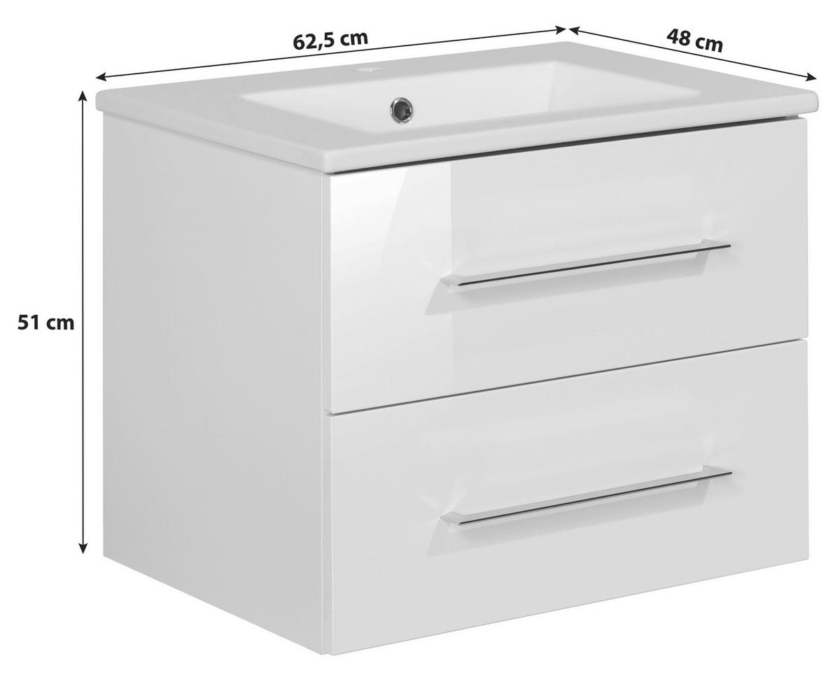 Waschtischkombi B.Perfekt Eichefarben - Eichefarben/Silberfarben, MODERN, Keramik/Holzwerkstoff (62,5cm) - MID.YOU