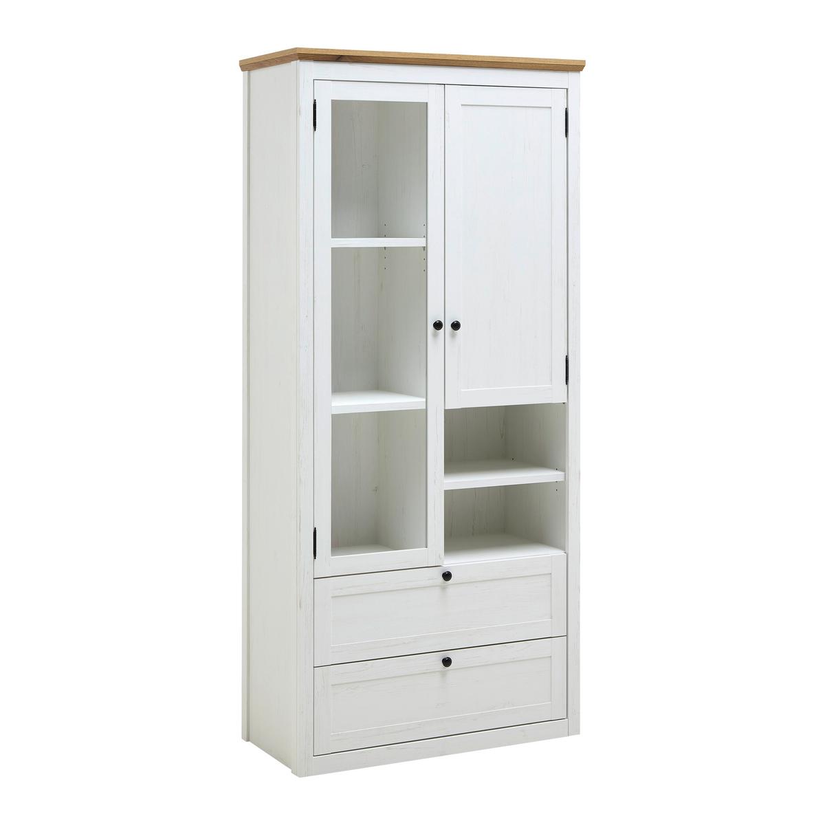 Vitrine Korsika Eichefarben/Weiß - Eichefarben/Schwarz, ROMANTIK / LANDHAUS, Glas/Holzwerkstoff (90/195/43cm) - Mömax