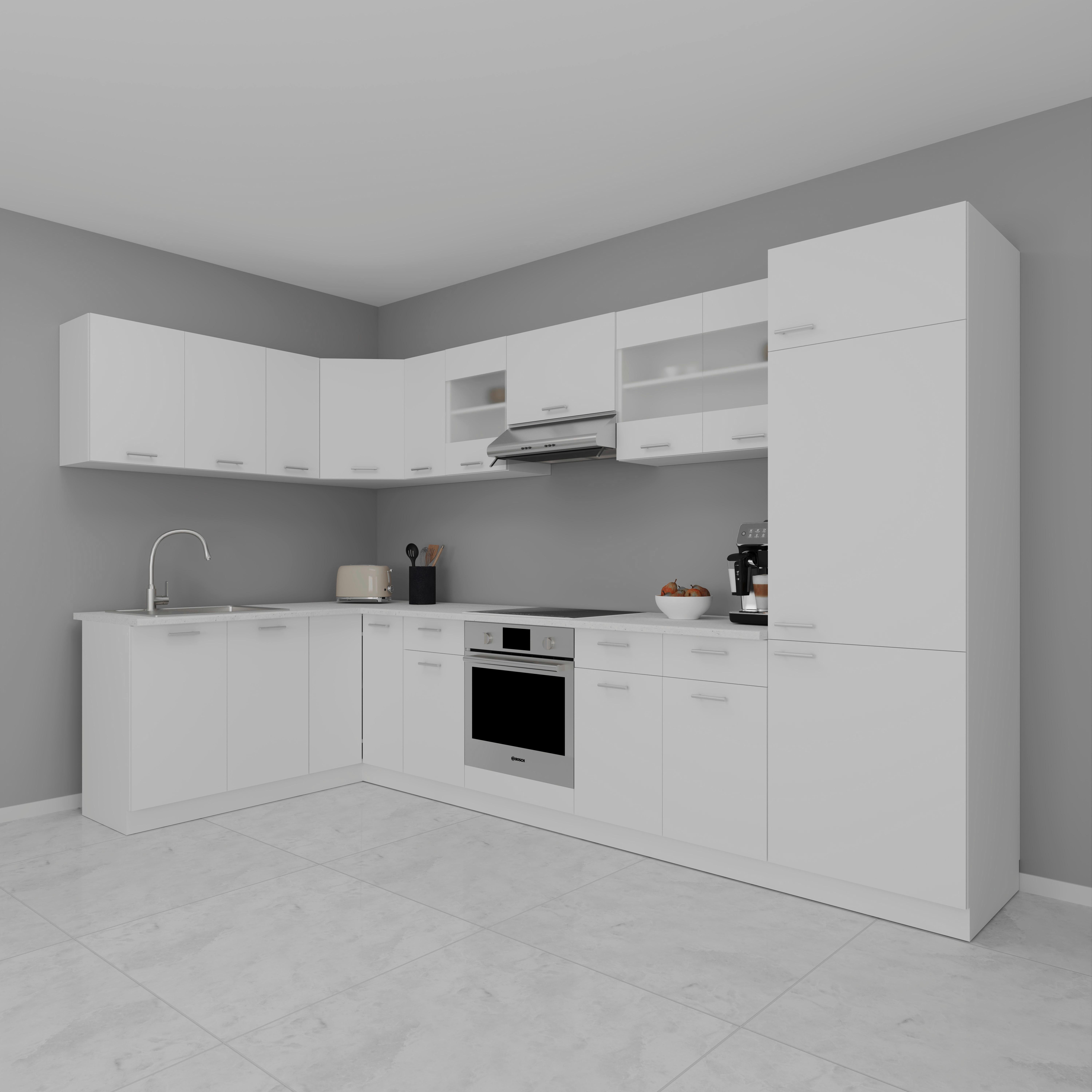 Kotna Kuhinja Esilo, Bela - bela/barve aluminija, Konvencionalno, kovina/leseni material (178/328cm) - MID.YOU