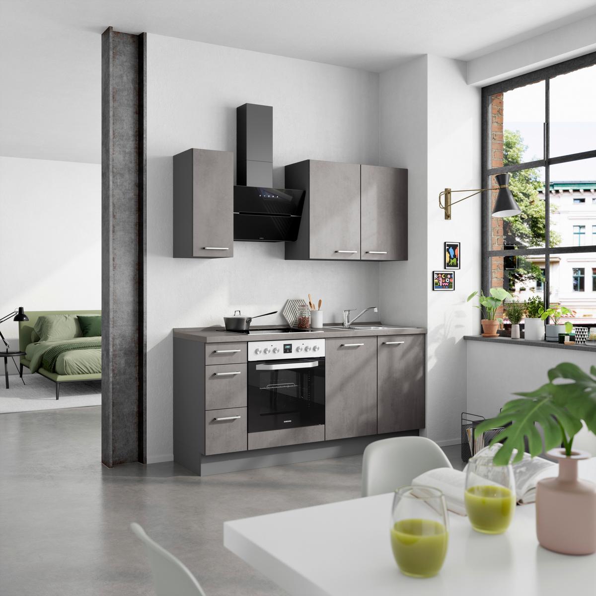 Küchenblock Riva High m. Geräten Schieferfarben - Schieferfarben/Edelstahlfarben, MODERN, Holzwerkstoff/Metall (180cm) - Nobilia