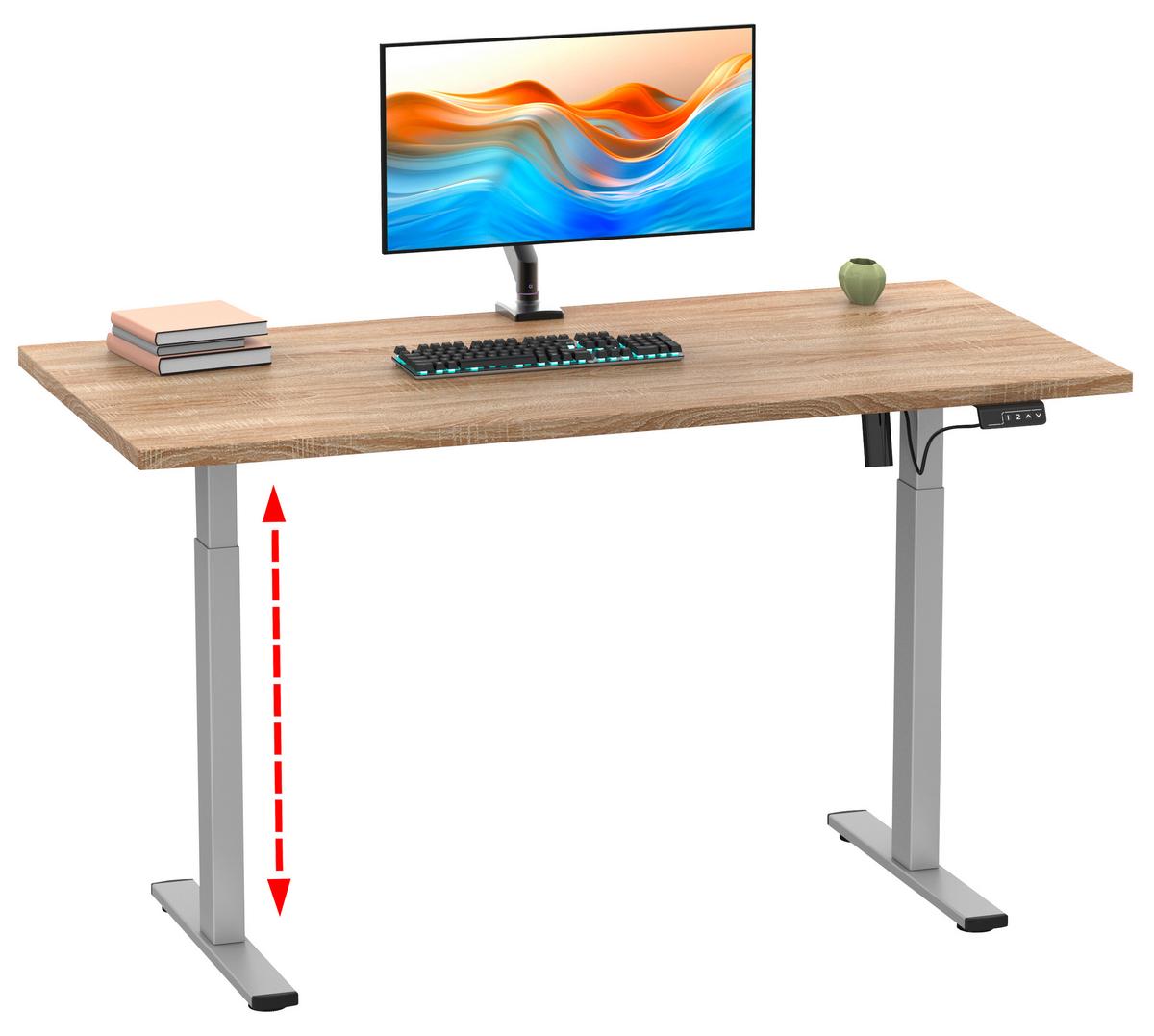 SCHREIBTISCH E-LONA - Silberfarben/Sonoma Eiche, Design, Holzwerkstoff/Metall (110/71/80cm) - MID.YOU