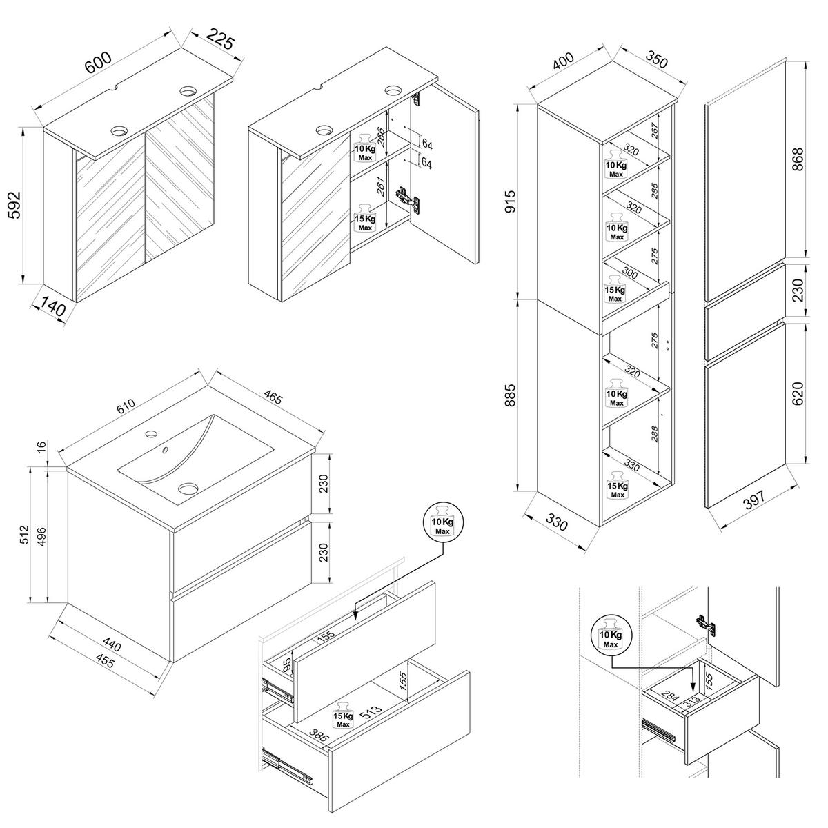 Badezimmer Cosila - Honigeiche/Weiss, Trend, Keramik/Holzwerkstoff (101cm) - MID.YOU