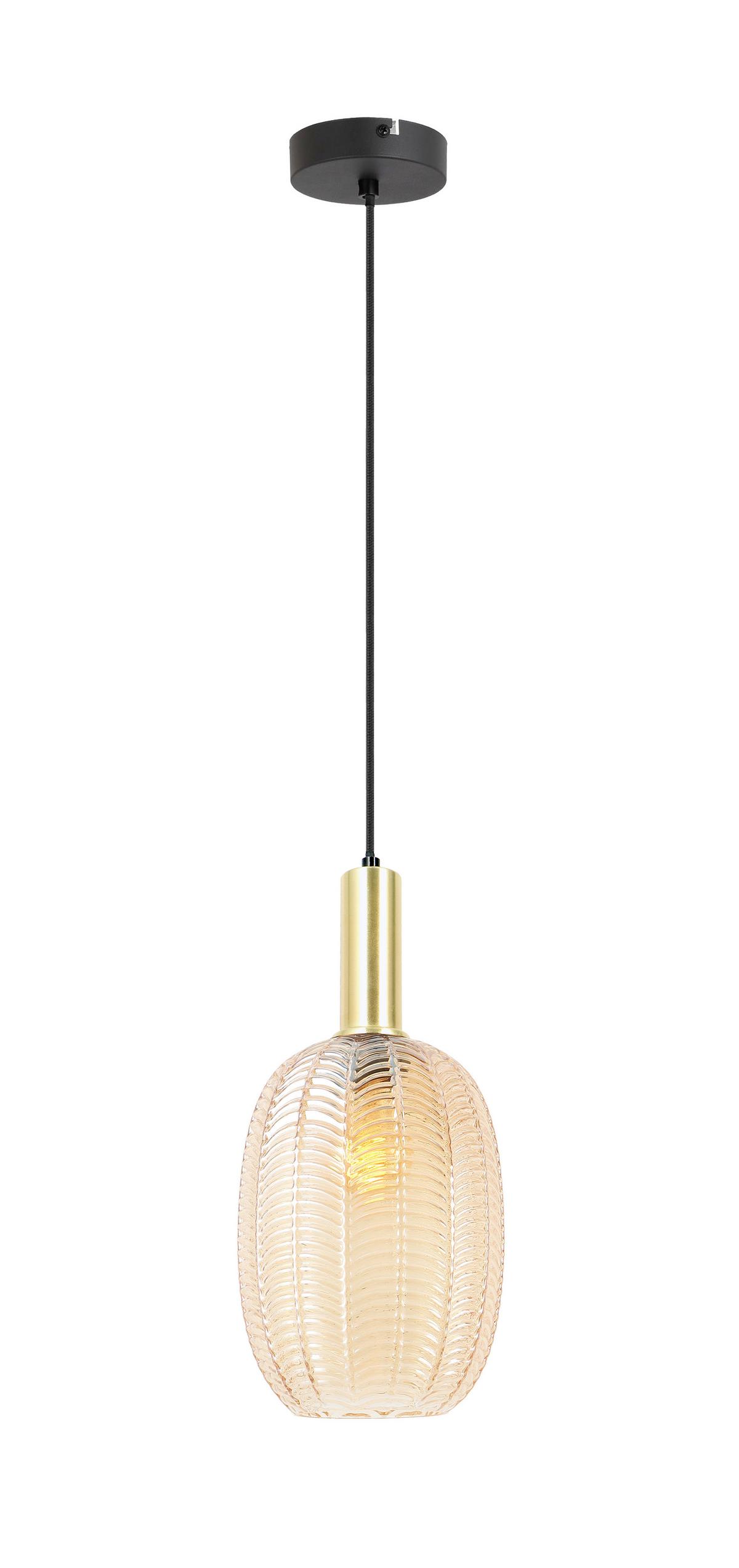 Hängeleuchte Emo in Schwarz/Bernstein max. 25 Watt - Bernsteinfarben/Schwarz, MODERN, Glas/Metall (18/120cm) - Mömax