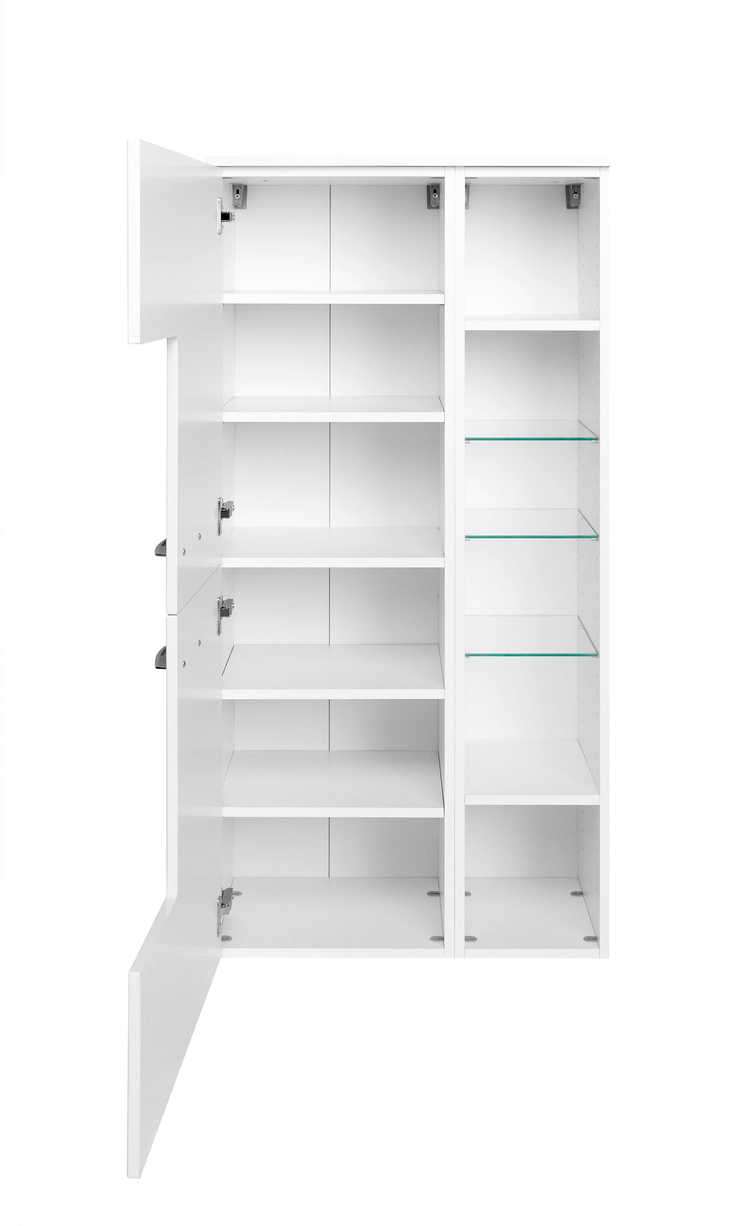 Midischrank Florida in Weiß - Chromfarben/Weiß Hochglanz, MODERN, Glas/Holzwerkstoff (65/130/35cm)