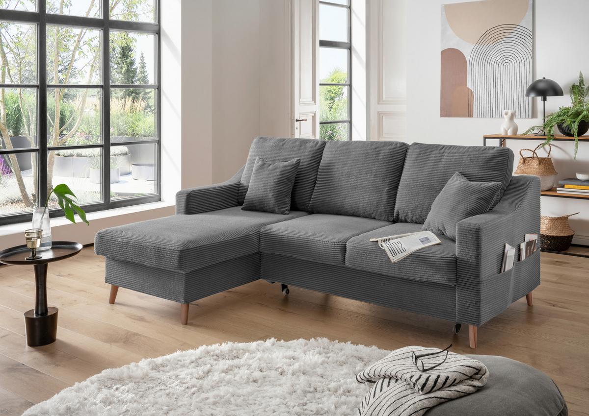 Ecksofa Valentina Grau Cord - Naturfarben/Grau, Design, Holz/Textil (150/228cm) - P & B