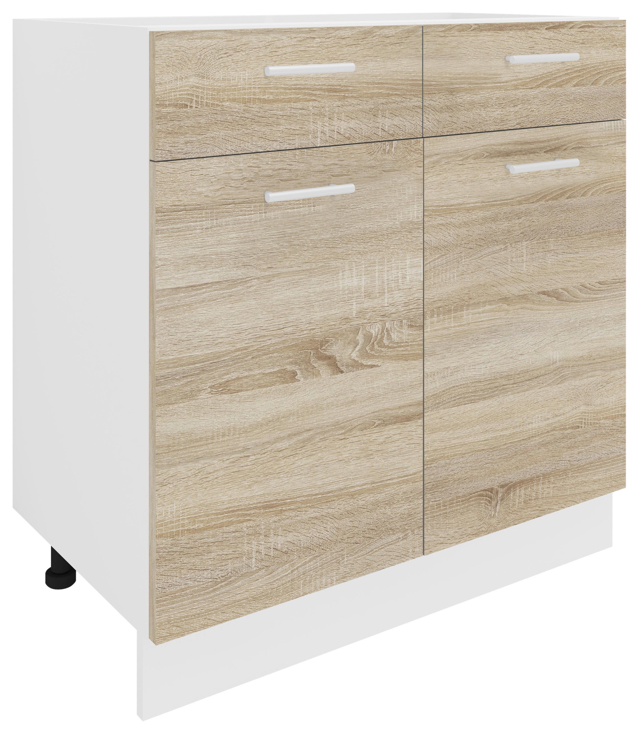 Kuhinjska Spodnja Omarica Esilo, Hrast, Bela - bela/barve aluminija, Konvencionalno, kovina/leseni material (80/82/46cm) - MID.YOU