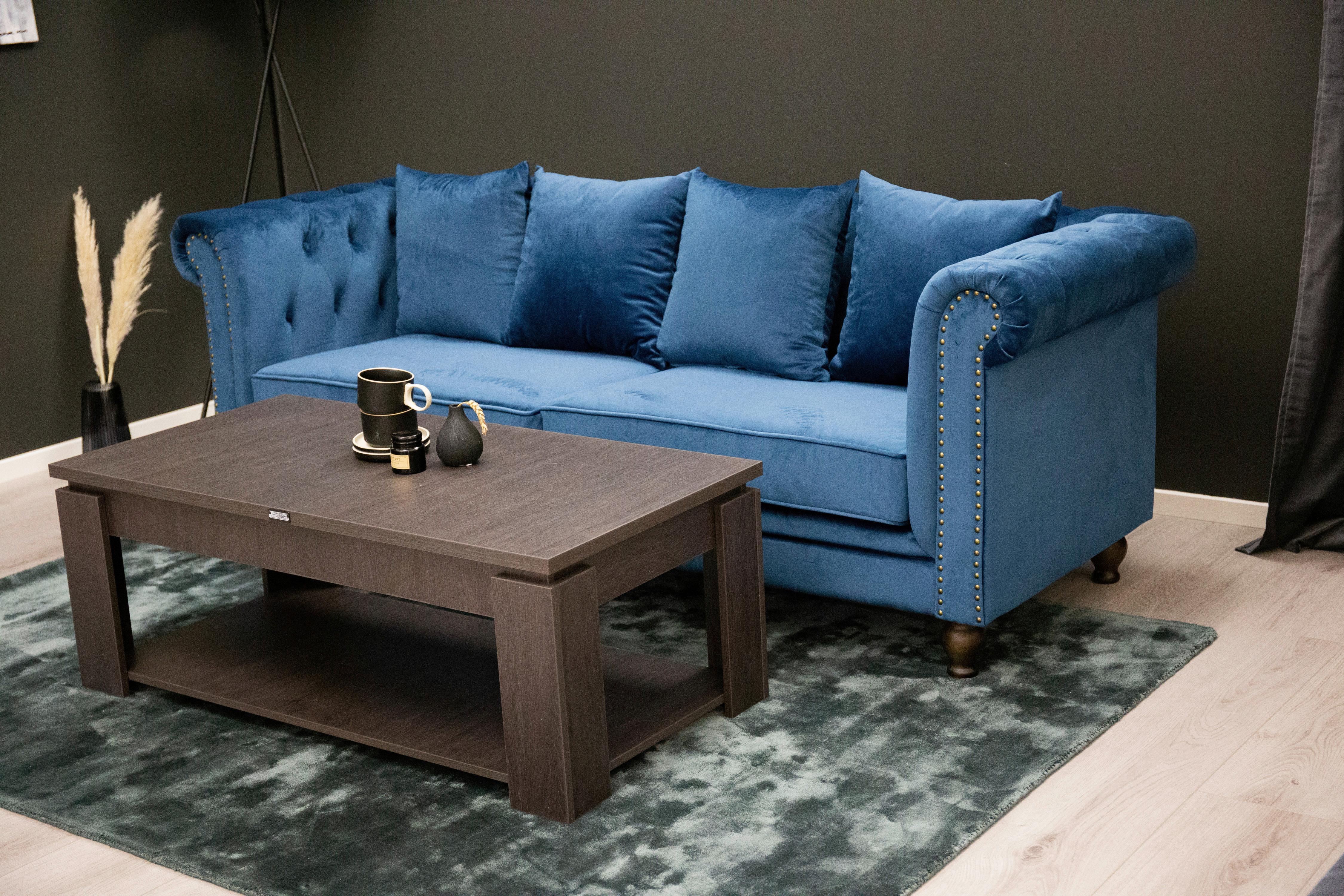 CHESTERFIELD-SOFA VELVET - Blau, Design, Textil/Metall (217/80/88cm) - Livetastic