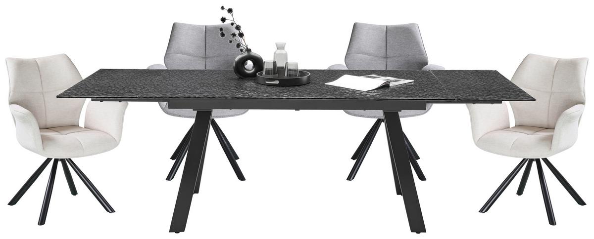 Ausziehtisch Bruno Schwarz - Schwarz, Lifestyle, Glas/Metall (160-240/90/76cm) - Premium Living