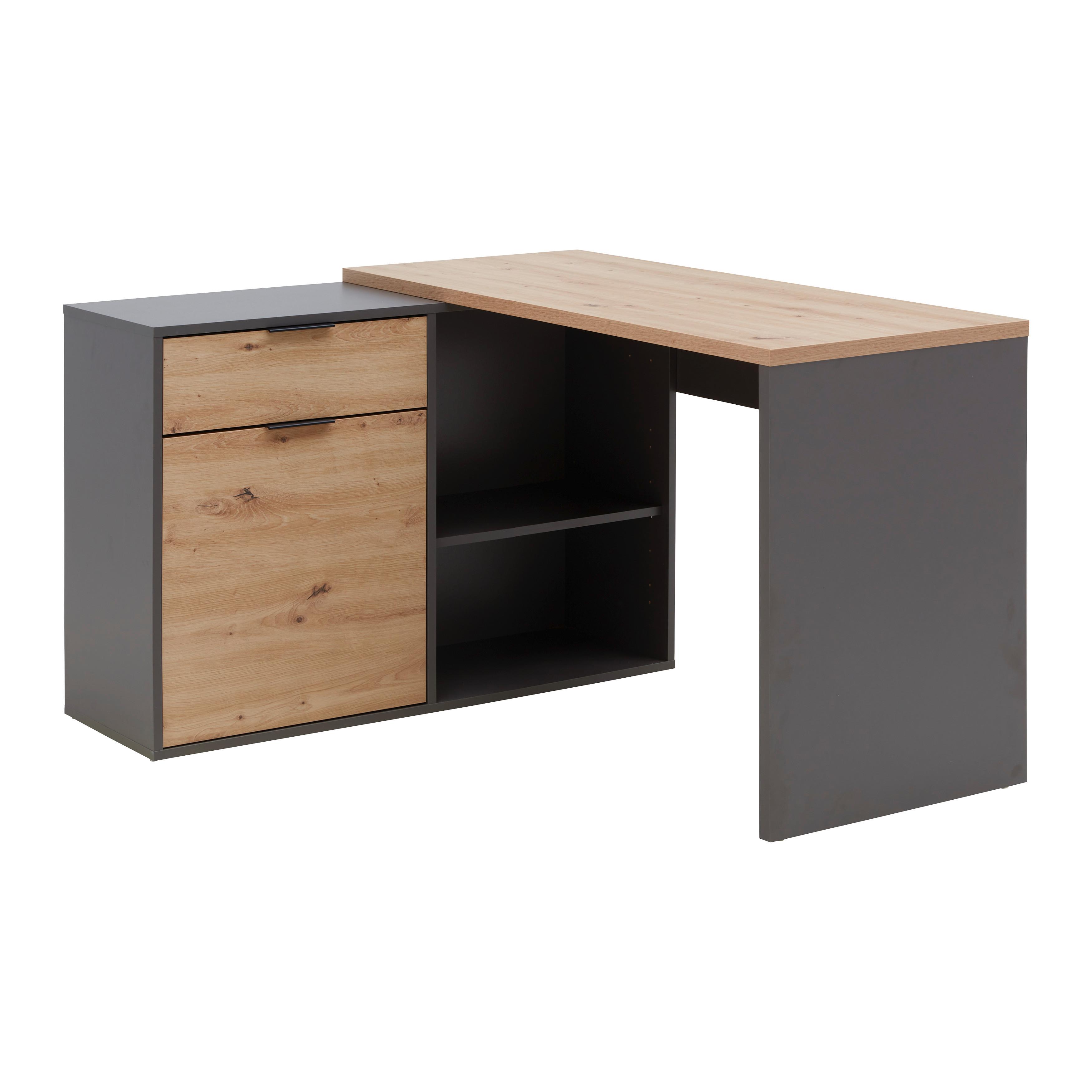 HÖRNSKRIVBORD SAMSON -EXKLUSIV- - grafitfärgad/ekfärgad, Modern, trämaterial (120/105/74/51/34cm) - Mömax