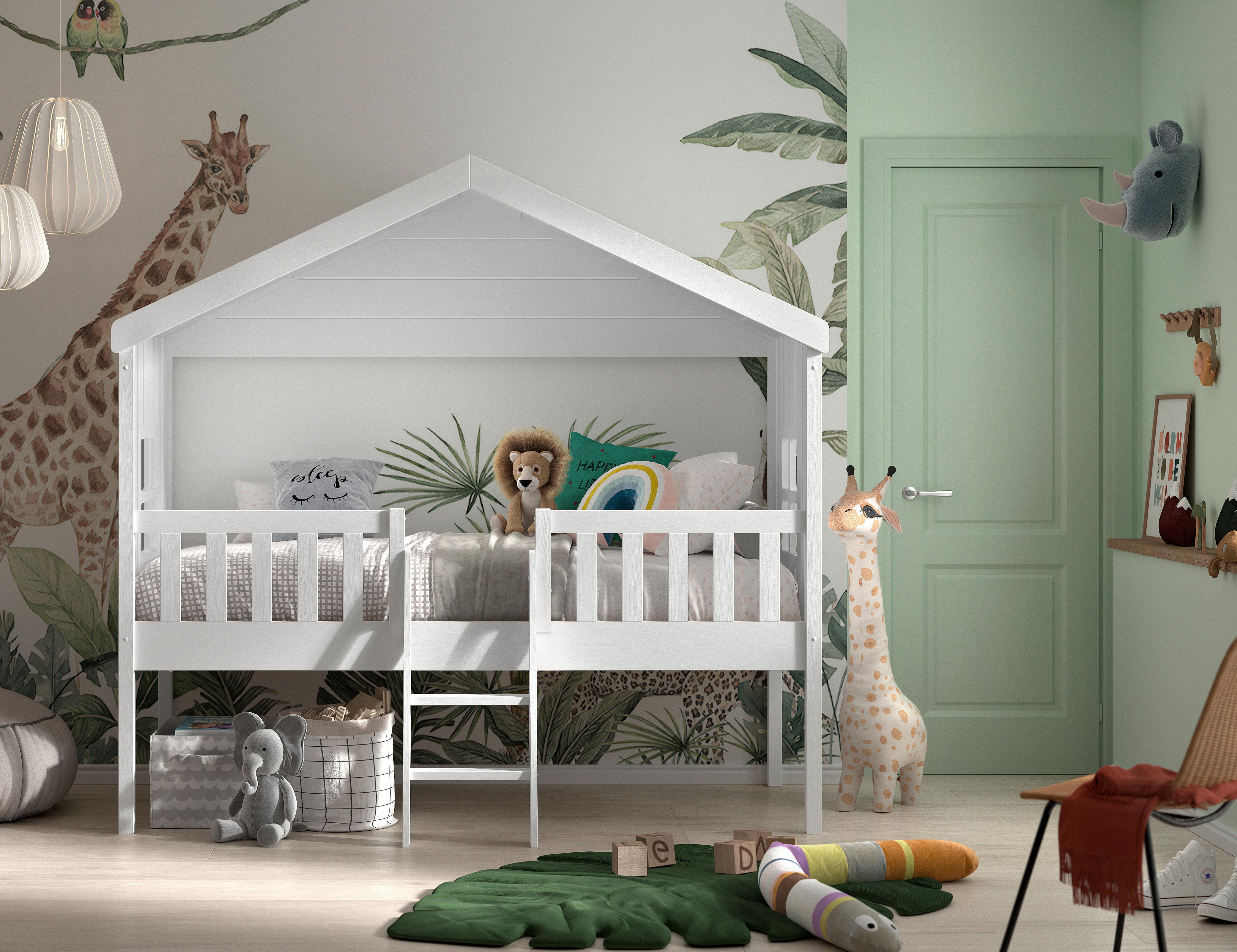 Hausbett Weiß ca. 90x200 cm - Weiß, Natur, Holz (90/200cm) - Vipack