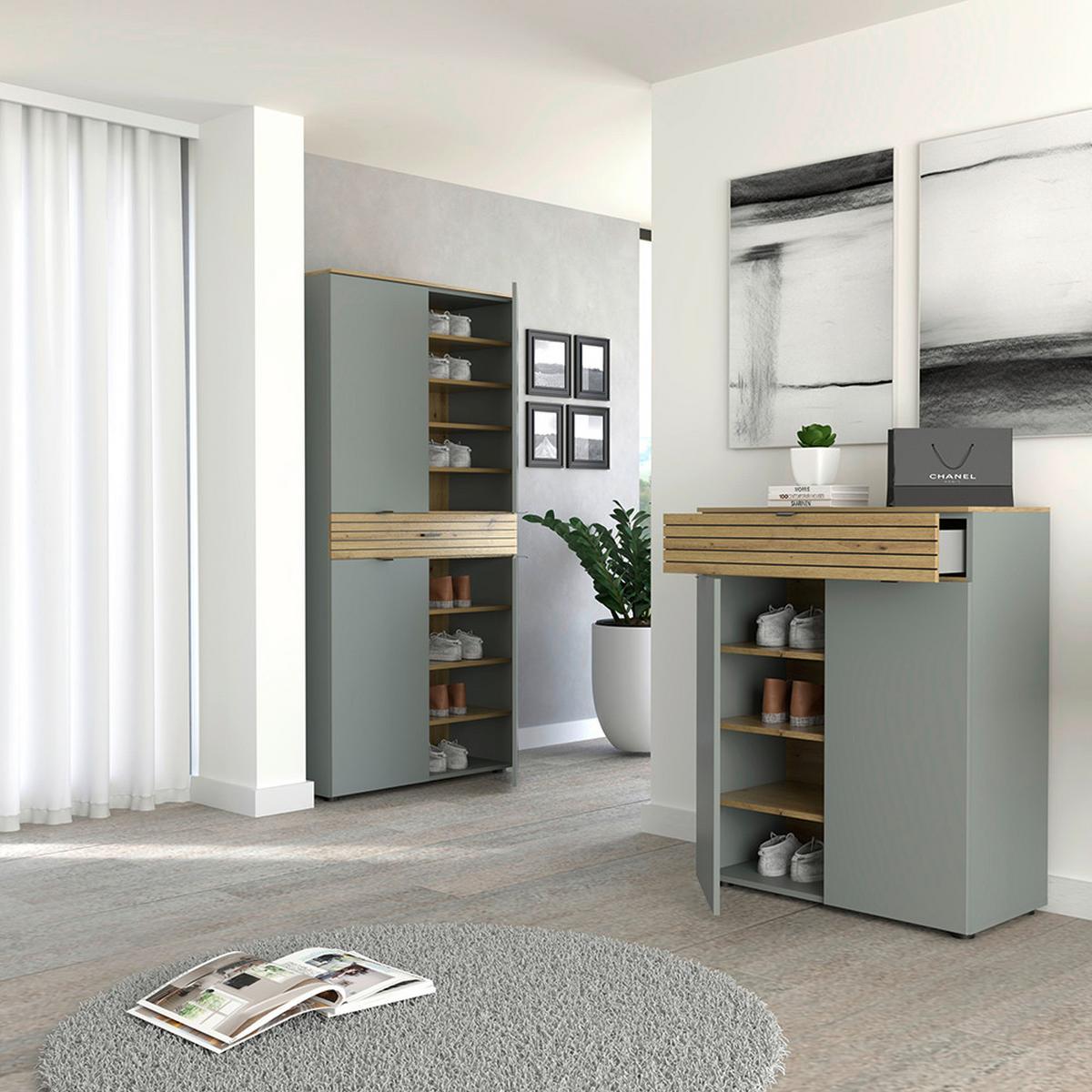 Mehrzweckschrank Bahia M Grün/Eiche Artisan - Schwarz/Eiche Artisan, MODERN, Holzwerkstoff/Metall (91/184/39cm) - Mömax
