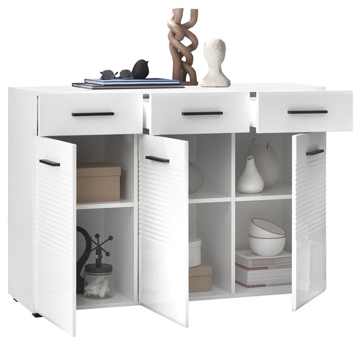 KOMODA BC 1065 - biały wysoki połysk/czarny, Design, materiał drewnopochodny/tworzywo sztuczne (120/83/40cm) - Carryhome