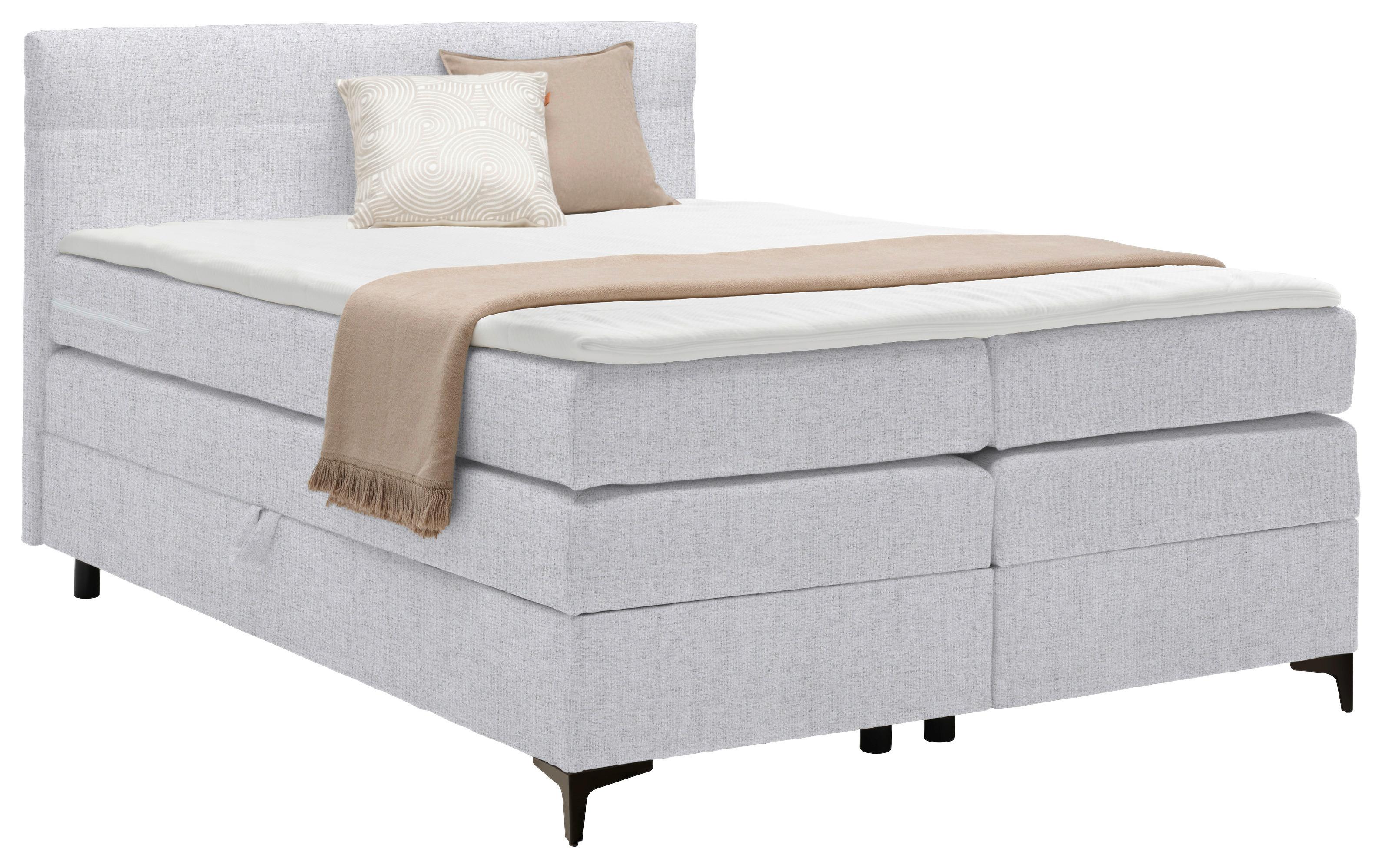 Boxspringbett Bari in Hellgrau ca. 140x200cm - Hellgrau/Schwarz, KONVENTIONELL, Textil/Metall (140/200cm) - Based