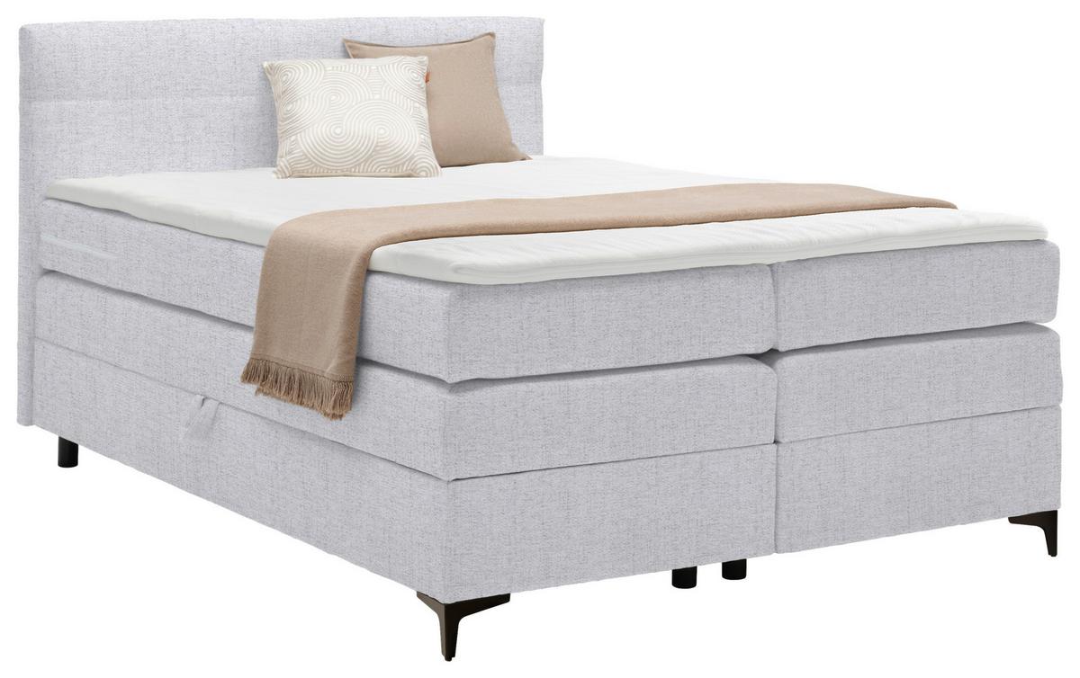 Boxspringbett Bari in Hellgrau ca. 140x200cm - Hellgrau/Schwarz, KONVENTIONELL, Textil/Metall (140/200cm) - Based