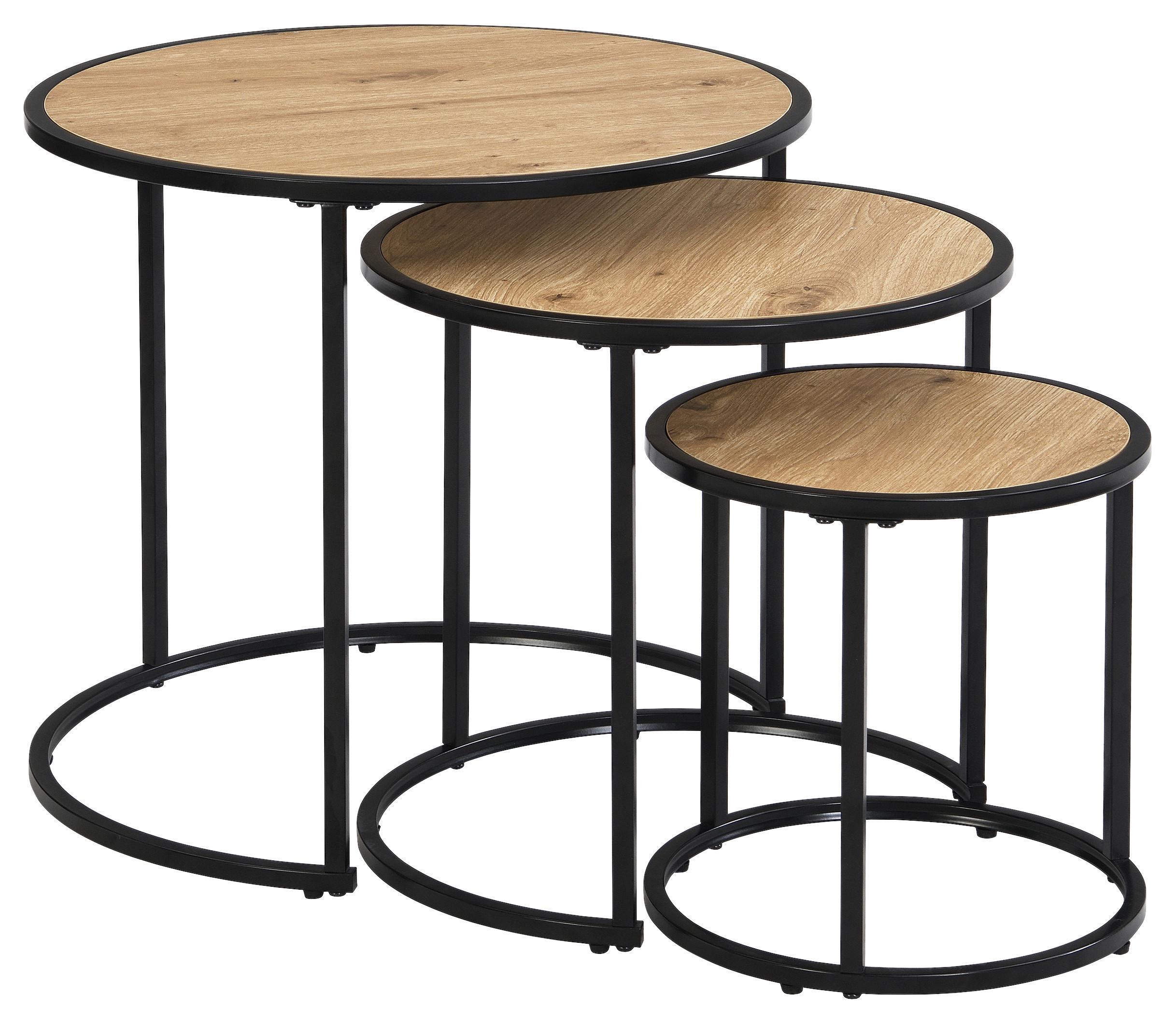 Masă auxiliară MILAN 3 - stejar Artisan/negru, Modern, metal/material pe bază de lemn (50/45/50cm) - Modern Living