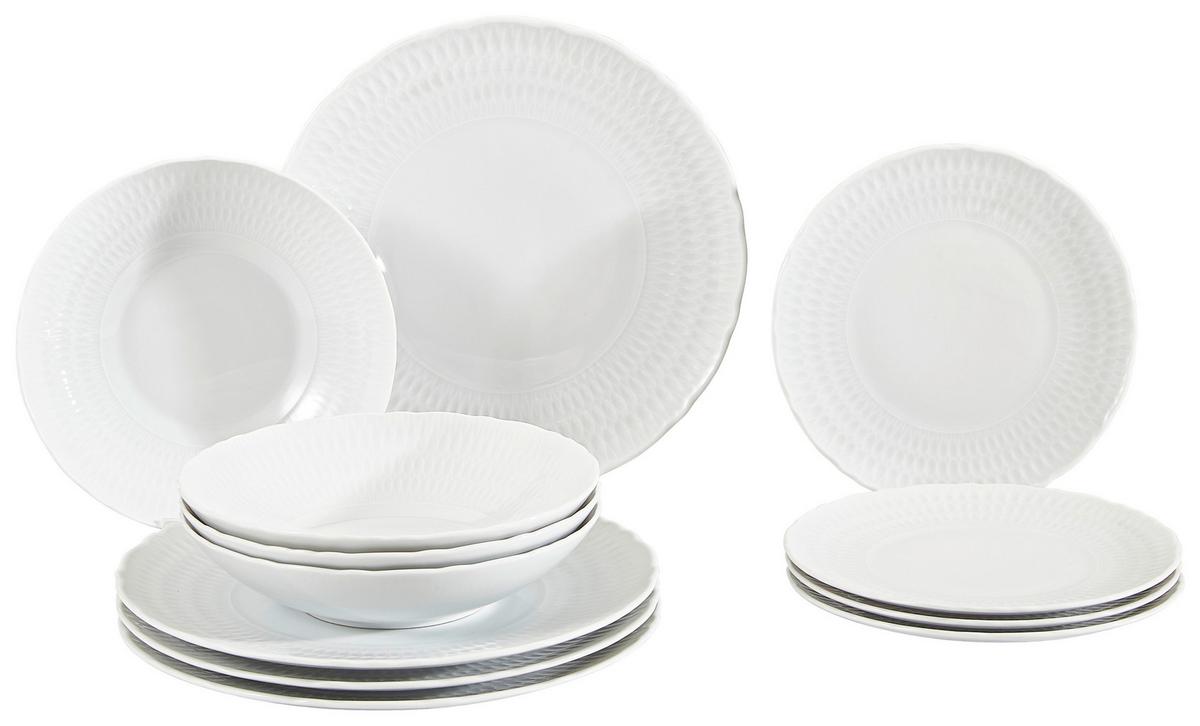 Tafelservice Sofia White aus Weiß, 12-teilig - Weiß, Trend, Keramik (36,5/36,5/34,5cm) - Creatable