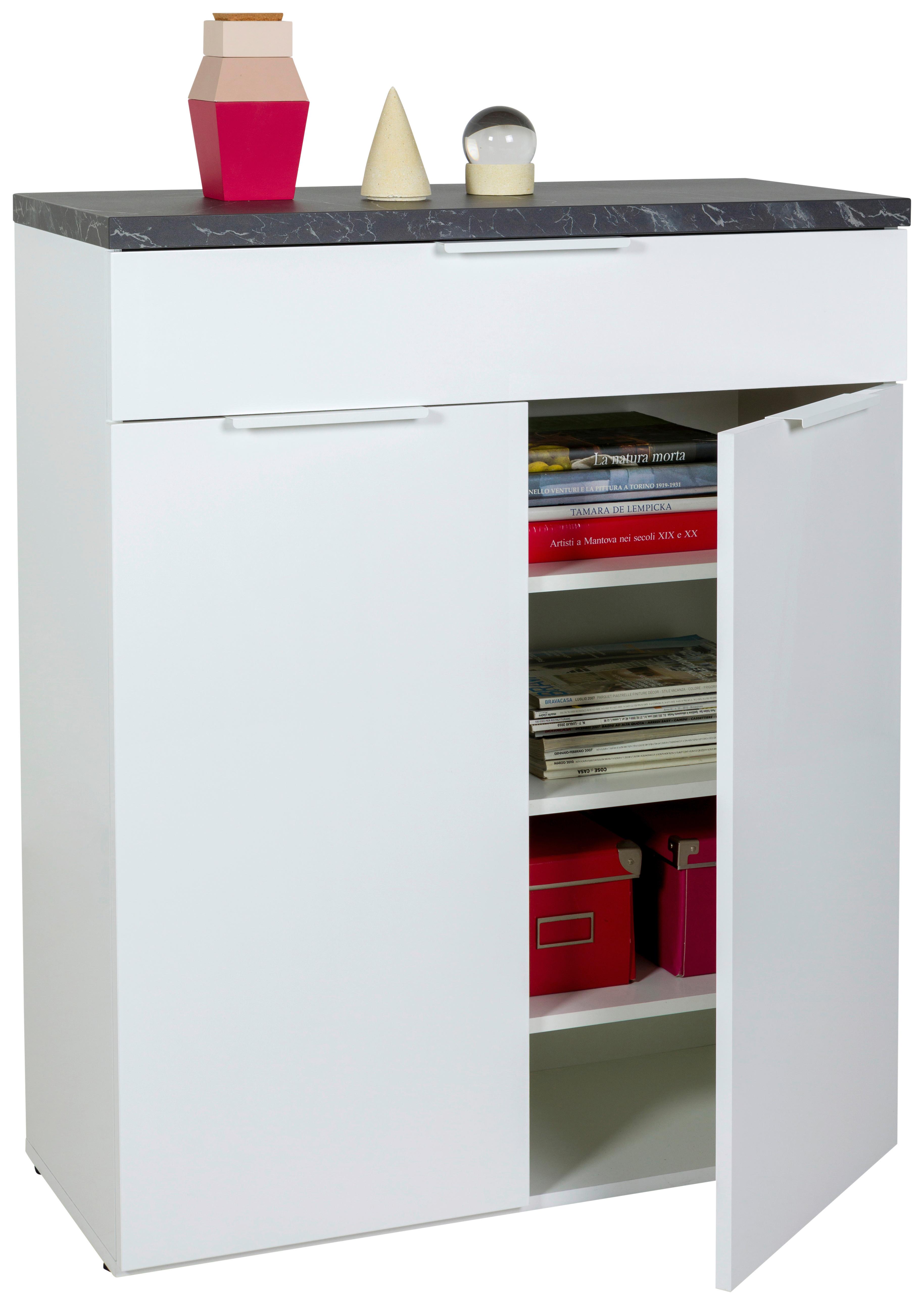 Schuhschrank Mundi in Weiß/Anthrazit - Weiß Hochglanz/Anthrazit, MODERN, Holzwerkstoff/Metall (82/102/35cm) - Mömax