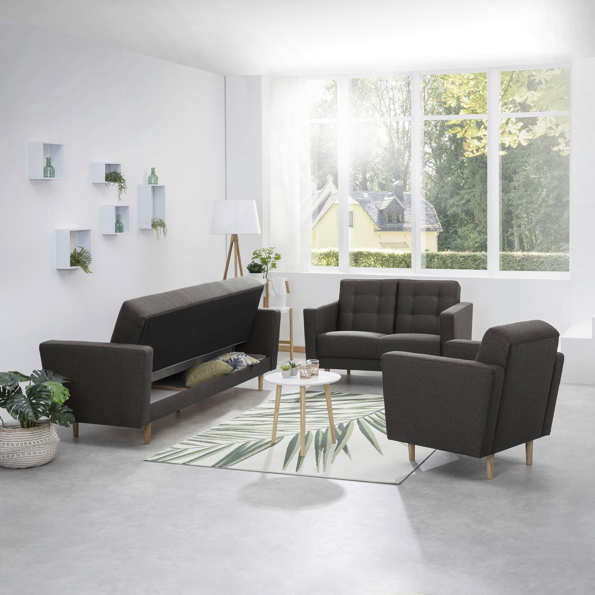 2-Sitzer-Sofa Jasmin Anthrazit Flachgewebe mit Schlaffunktion - Anthrazit/Eschefarben, MODERN, Holz/Textil (128/81cm) - Max Winzer