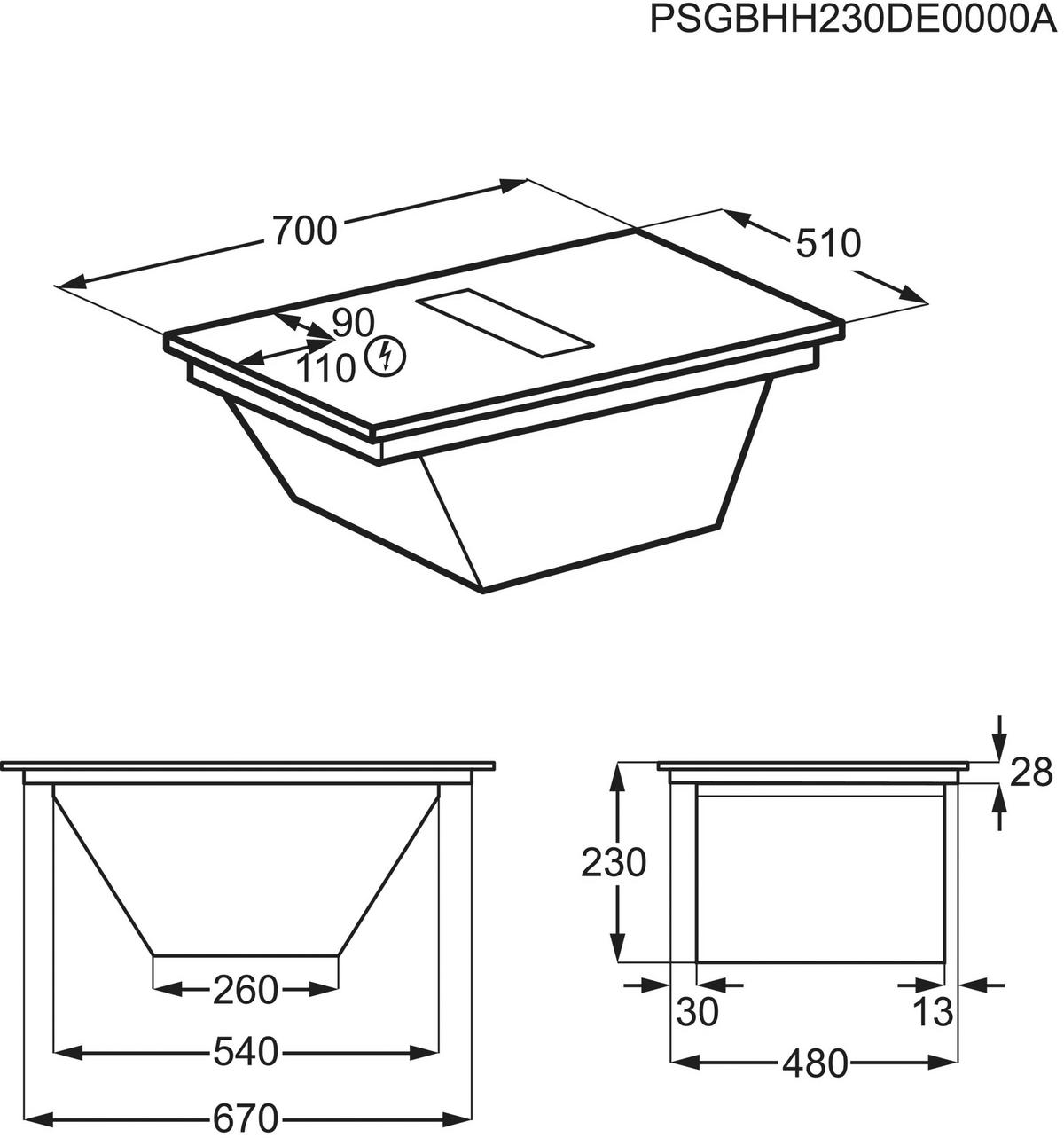Kochfeld-Dunstabzug-Kombi XUB6745IS - Schwarz, MODERN, Glas/Metall (70/23/51cm) - AEG