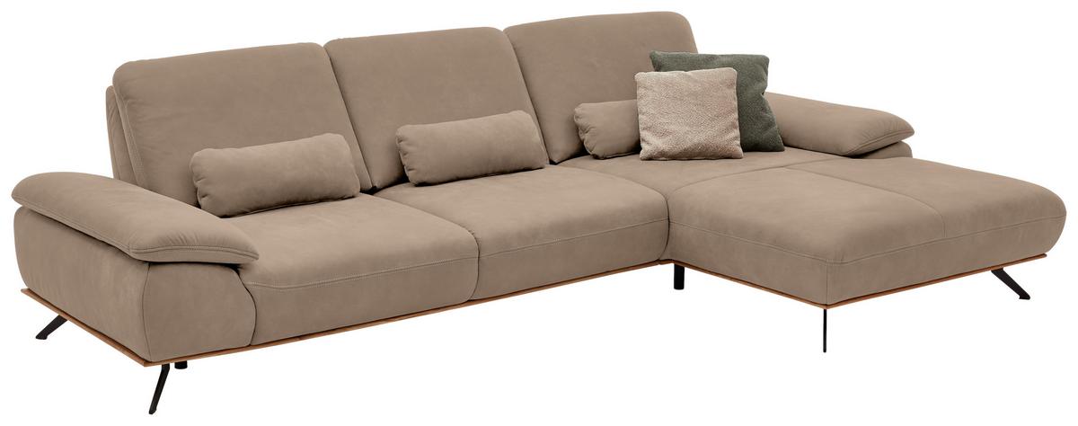 Wohnlandschaft Erling Taupe - Taupe/Beige, MODERN, Leder/Metall (322/89/187cm) - Premium Living