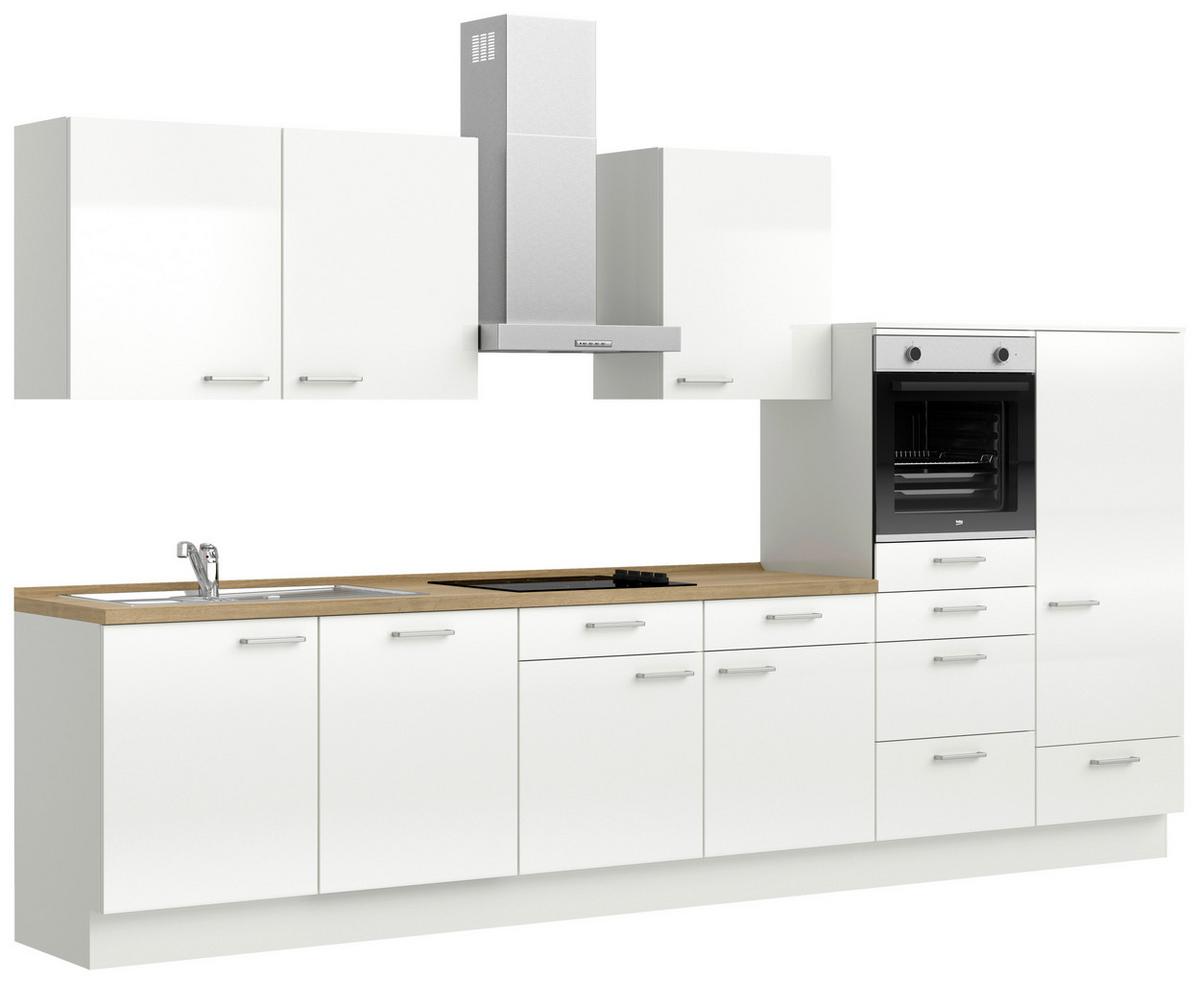 Küchenleerblock Flash Low o. Geräte Weiß Hochglanz - Edelstahlfarben/Weiß Hochglanz, MODERN, Holzwerkstoff/Metall (360cm) - Nobilia