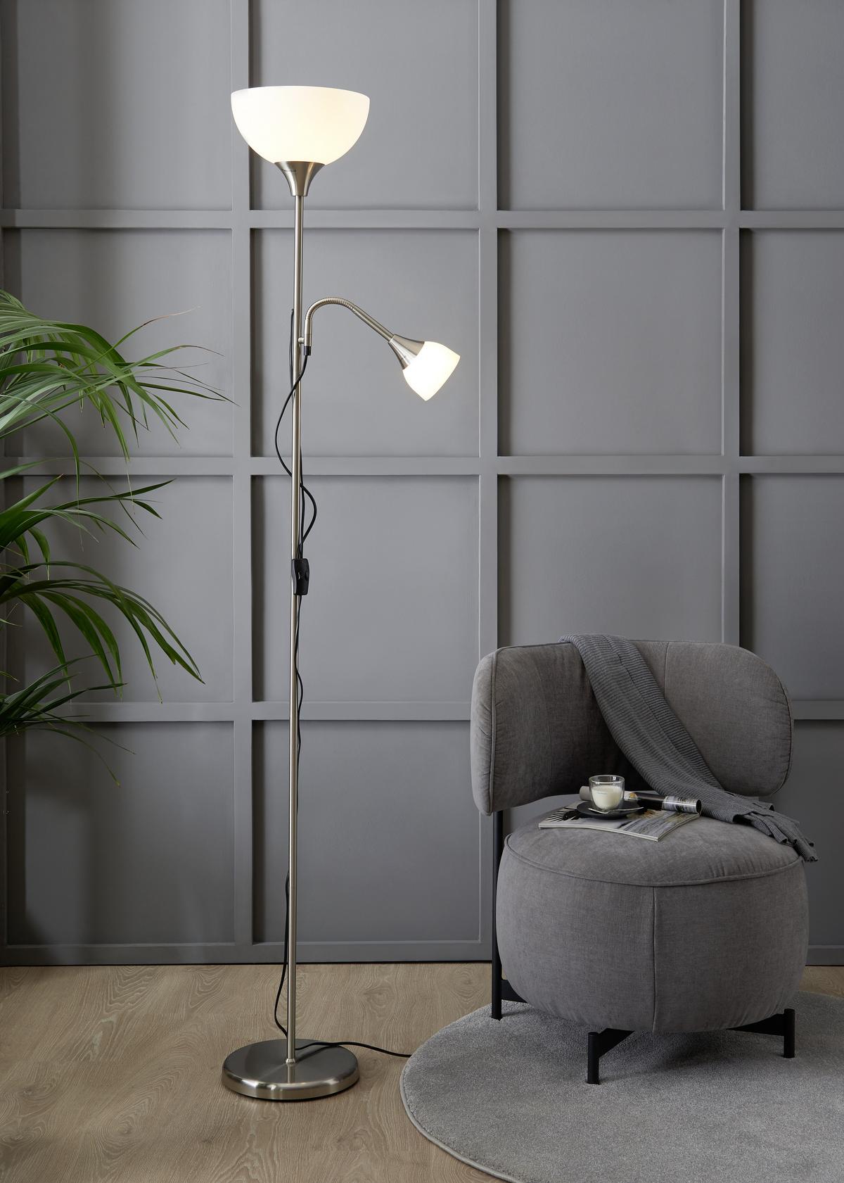 LAMPA STOJĄCA HIPPO  *SBB* - biały/kolor niklowy, Basics, tworzywo sztuczne/metal (25/181,5cm) - Boxxx