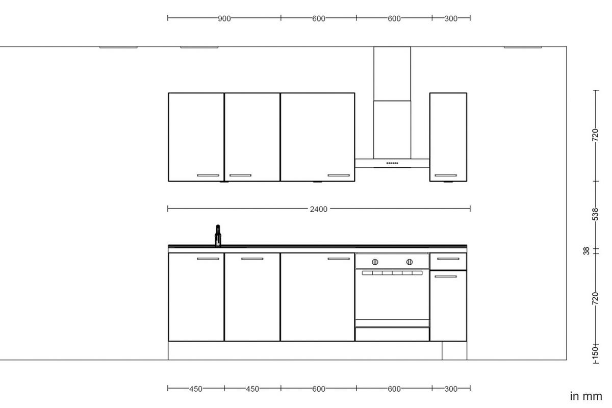 Küchenblock Flash Low m. Geräten Weiß Hochglanz - Edelstahlfarben/Eichefarben, MODERN, Holzwerkstoff/Metall (240cm) - Nobilia