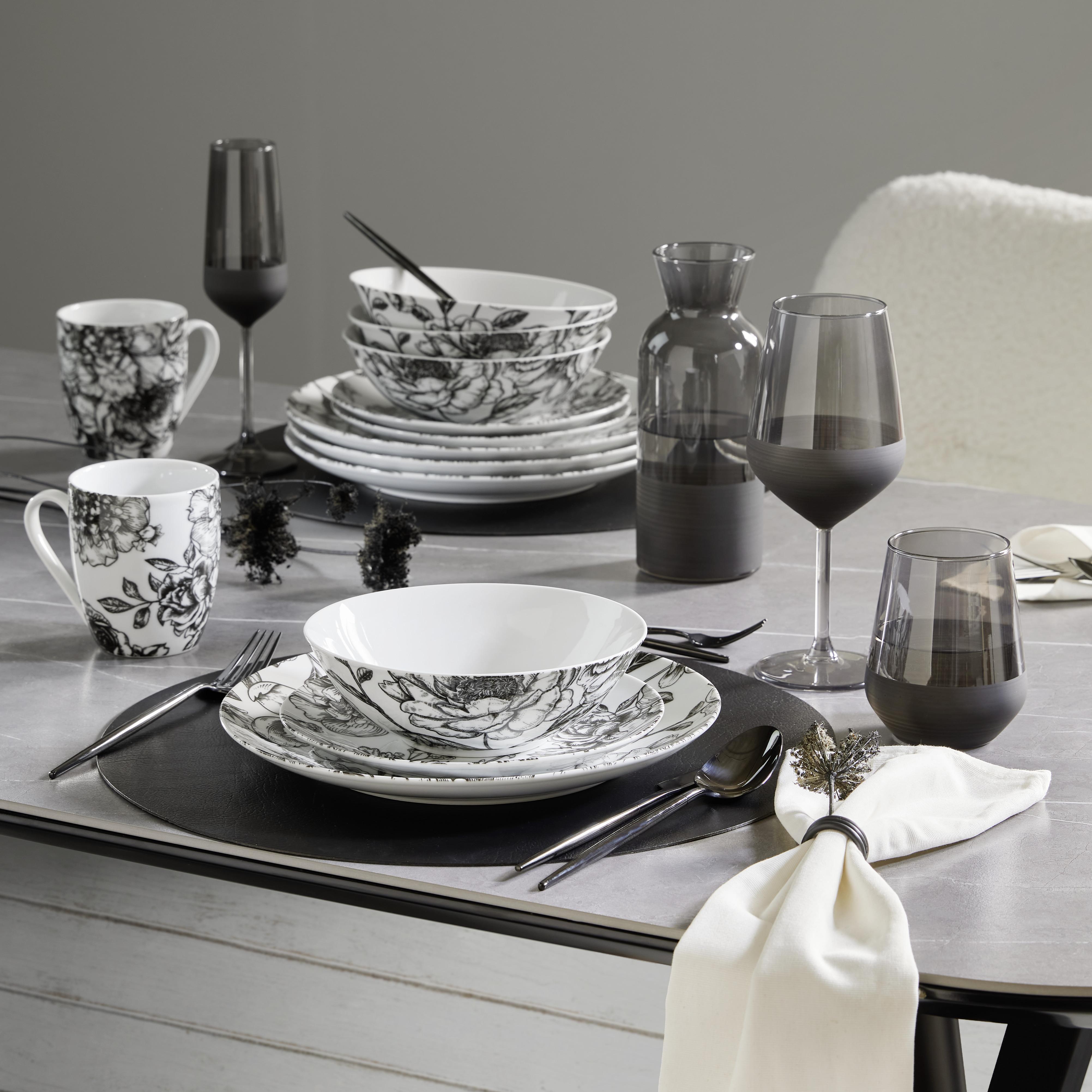 Kombi Servis Flowers - bijela/crna, Modern, keramika (28,0/30/23,5cm) - Premium Living