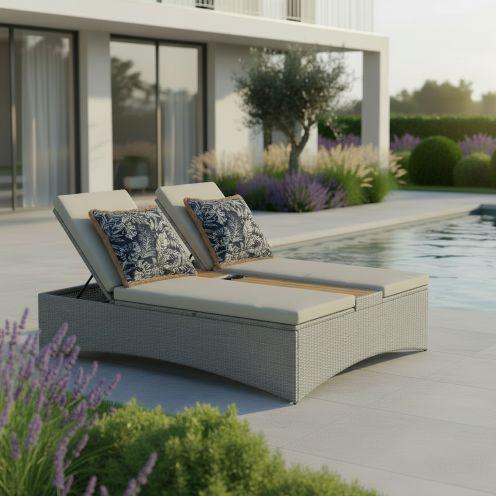 Gartenliege Monero Grau Holz/Metall/Kunststoff - Grau, MODERN, Holz/Kunststoff (201cm) - Bessagi Garden