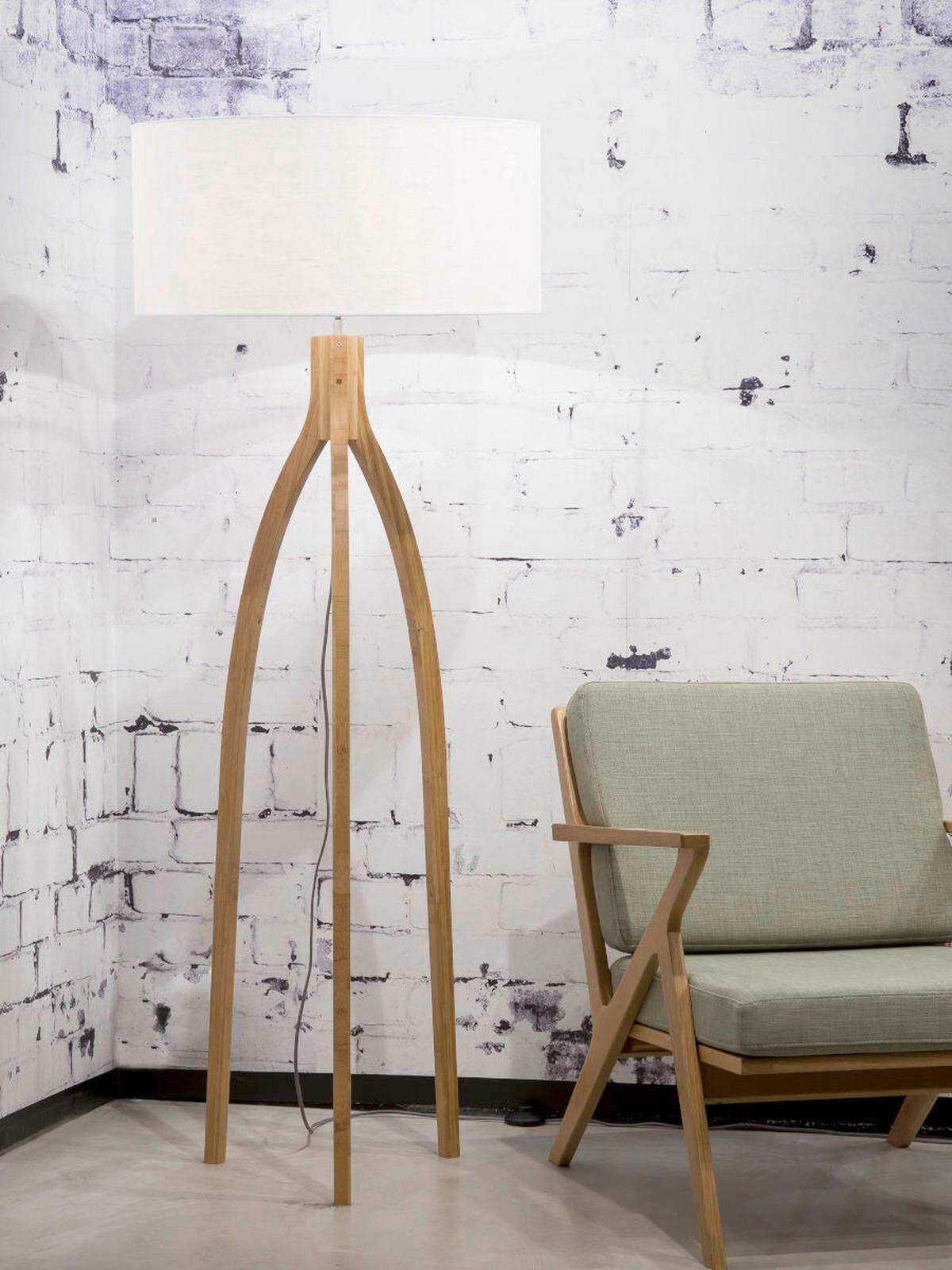 Stoječa Svetilka Anna, Bela, Bambus - bela/naravne barve, Trend, tekstil/les (60/160cm) - Good & Mojo